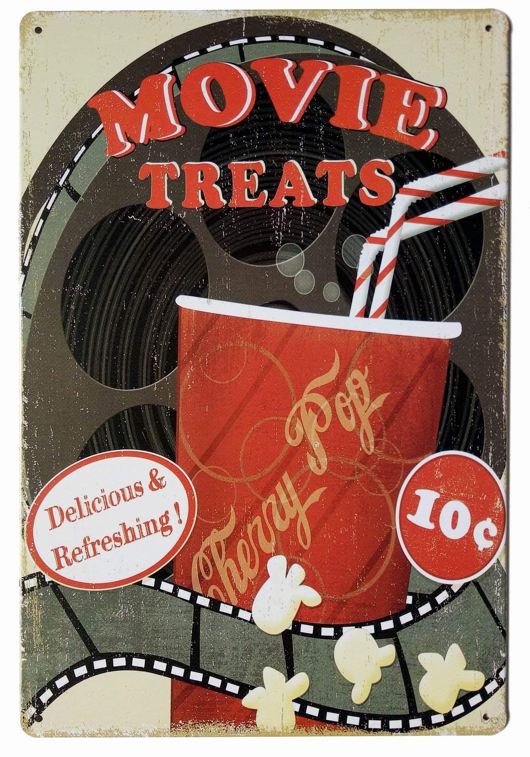 Vintage Tin Sign - Classic Movie Snacks Poster 8x12 Inch Retro Wall Decor for Home Theater, Bar, Cafe & Man Cave - Perfect Gift for Film Lovers