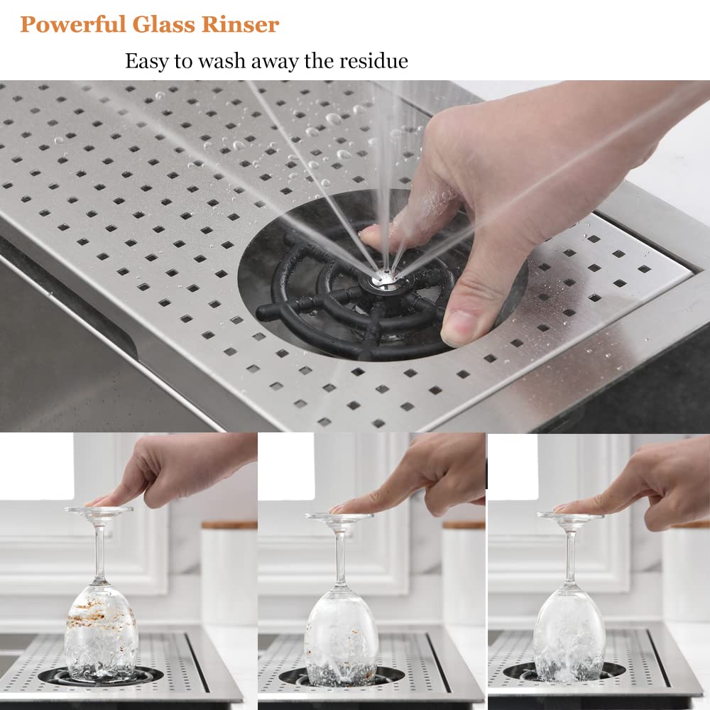 Bokaiya 33x19 Drop In Kitchen Sink with Glass Rinser & Cup Washer - 16 Gauge Stainless Steel Deep Single Bowl Workstation for Modern Kitchens