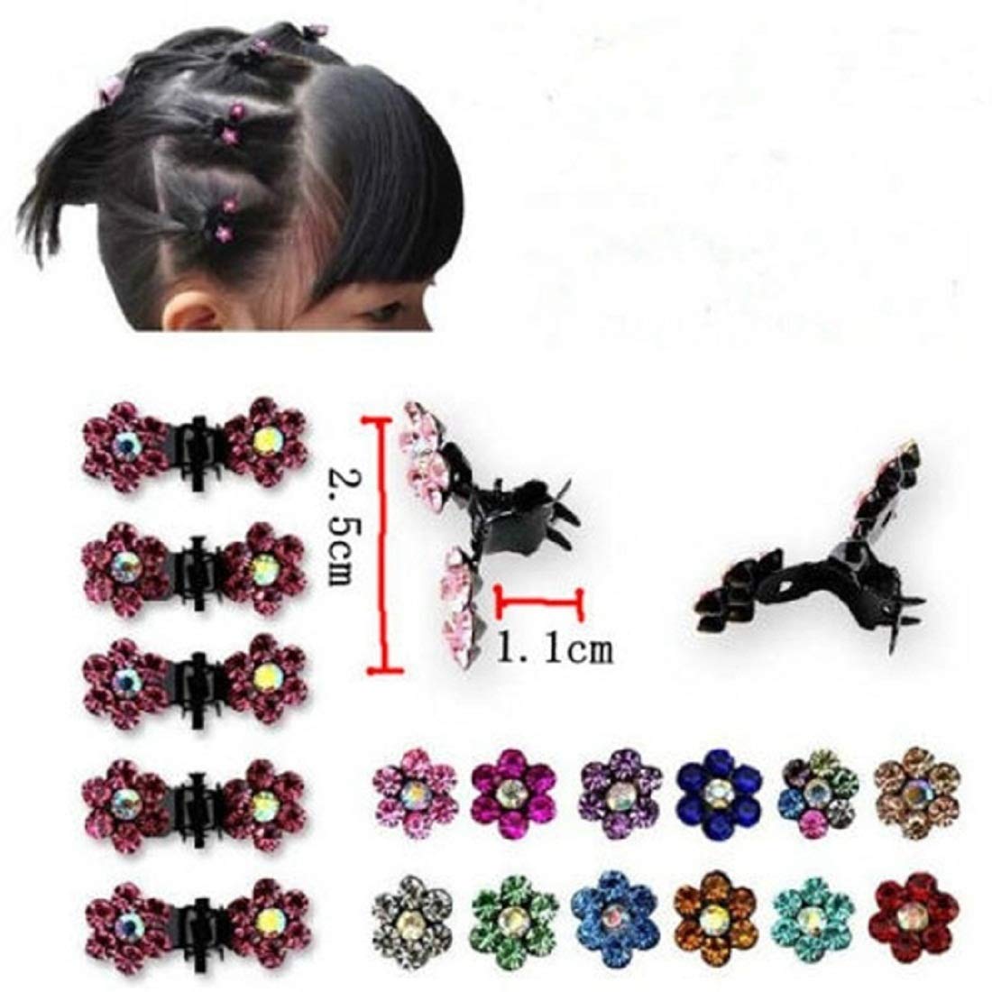 HOME REPUBLIC 12-Piece Crystal Flower Mini Hair Claw Clips - Colorful Hair Pins & Hair Accessories for Women - Perfect for Parties, Weddings & Everyday Styling