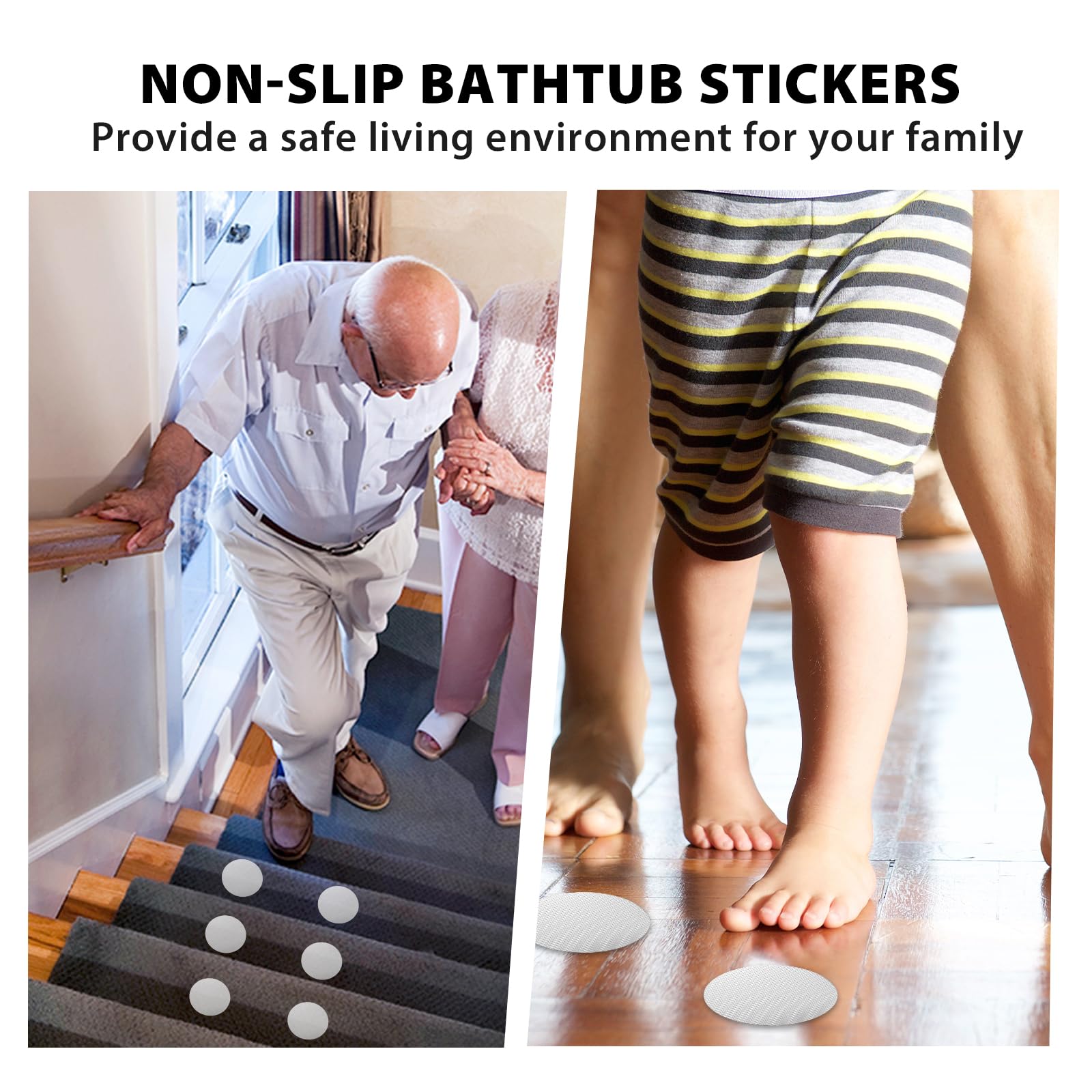 24-Pack White Round Non-Slip Bath Stickers | Anti-Skid Shower & Bathtub Safety Decals | Adhesive Floor Grip Pads for Bathroom, Stairs & Ladders | Includes Scraper Tool | Perfect for Wet Areas & Elderly Safety