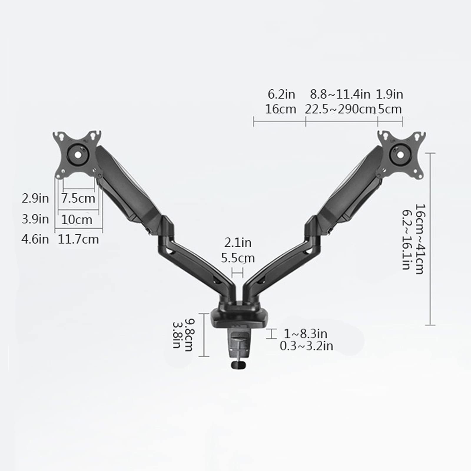 Heavy Duty Dual Monitor Arm Stand - Adjustable Gas Spring Desk Mount for 17
