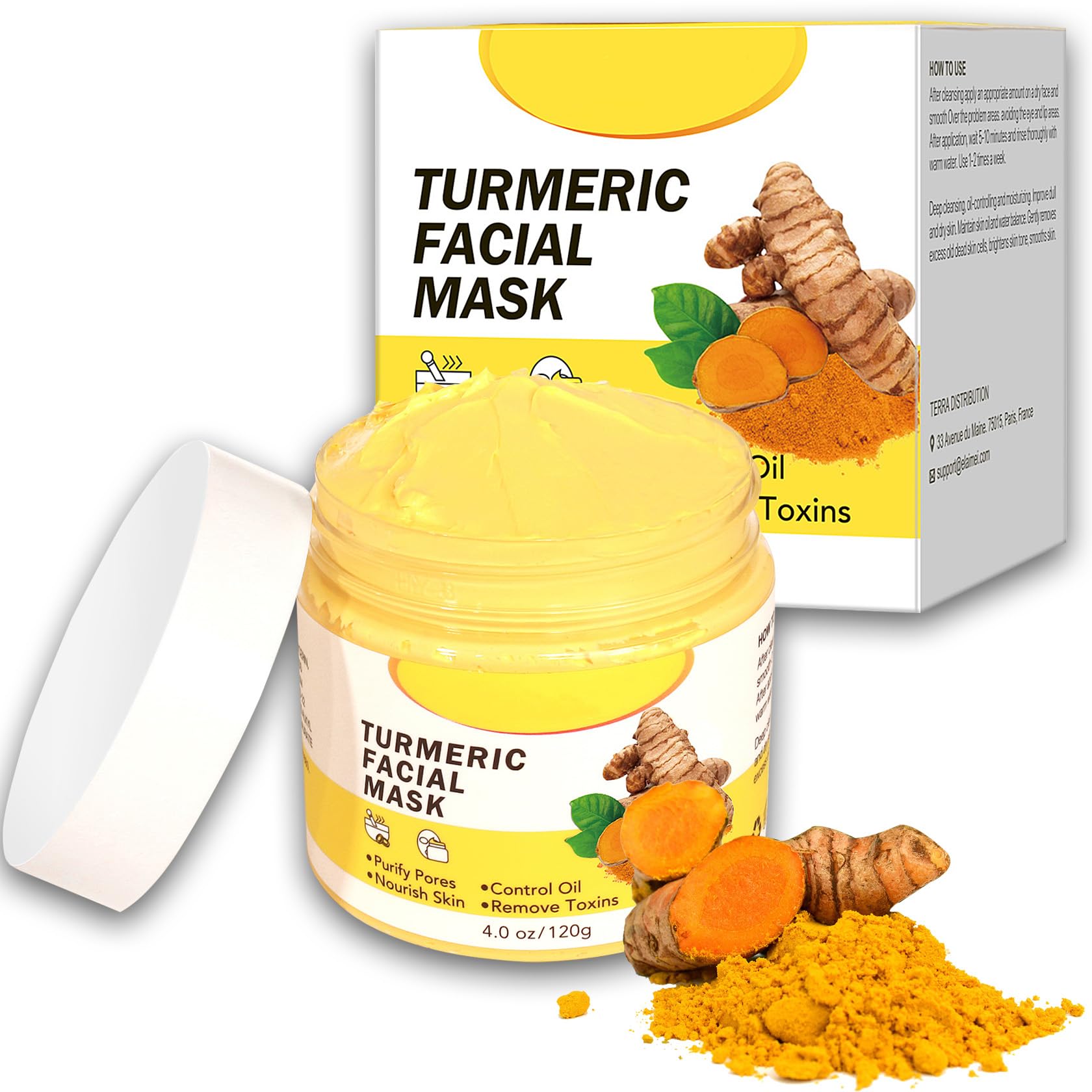 Turmeric Vitamin C Clay Face Mask with Kaolin Clay - Deep Pore Cleansing, Oil Control & Blackhead Removal for Smooth, Radiant Skin | Reduces Dark Spots & Acne | Perfect for Daily Skincare Routine & Spa Nights