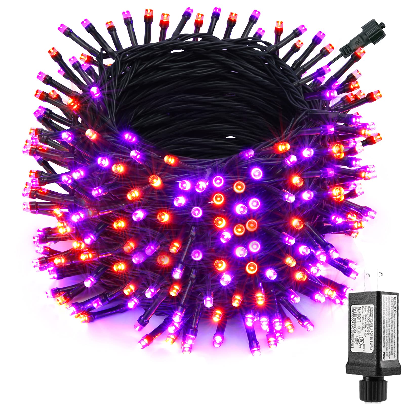 LYHOPE 98.4ft 300 LED Halloween String Lights - Orange & Purple Outdoor/Indoor Decor with 8 Lighting Modes for Garden, Patio, Party, Holiday & Christmas Decorations