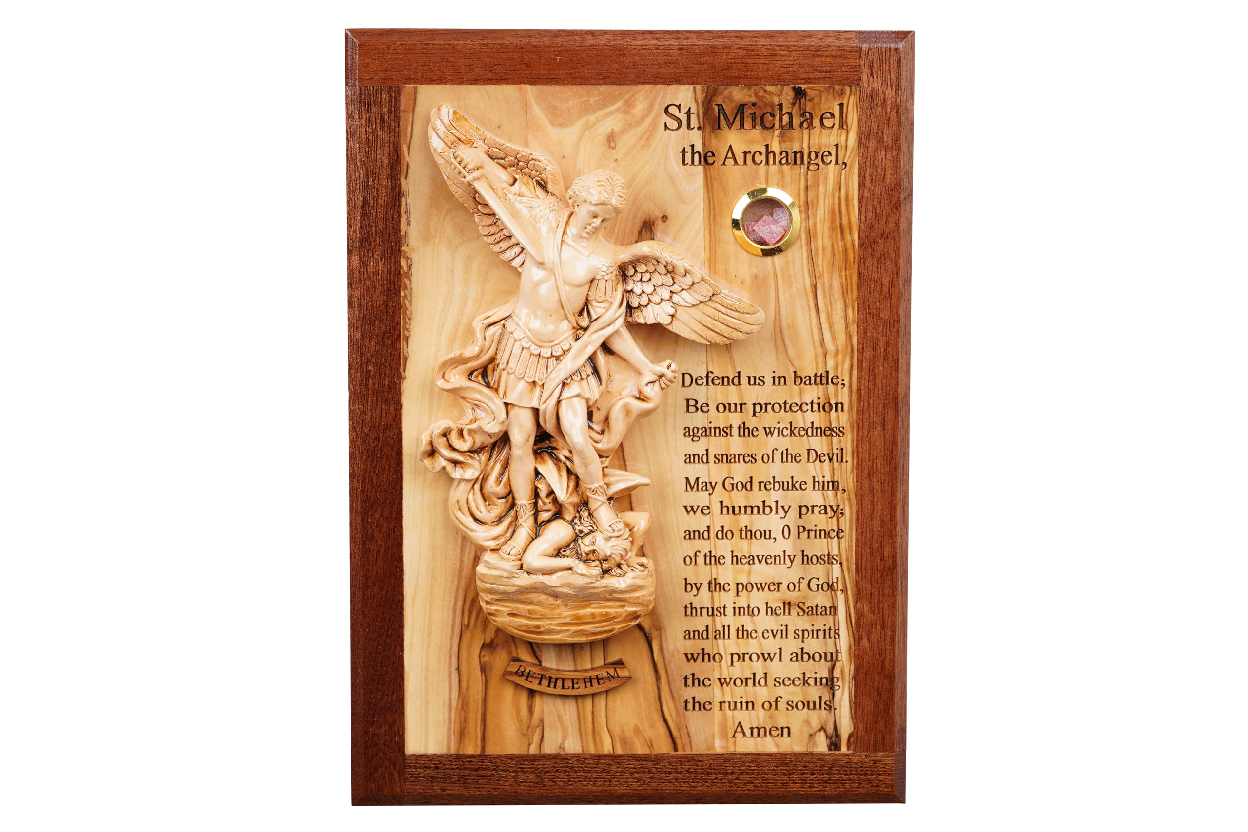 Handmade St. Michael Wall Sculpture - Olive Wood Religious Art from Holy Land | Archangel Michael Prayer Decor for Home, Church & Spiritual Spaces