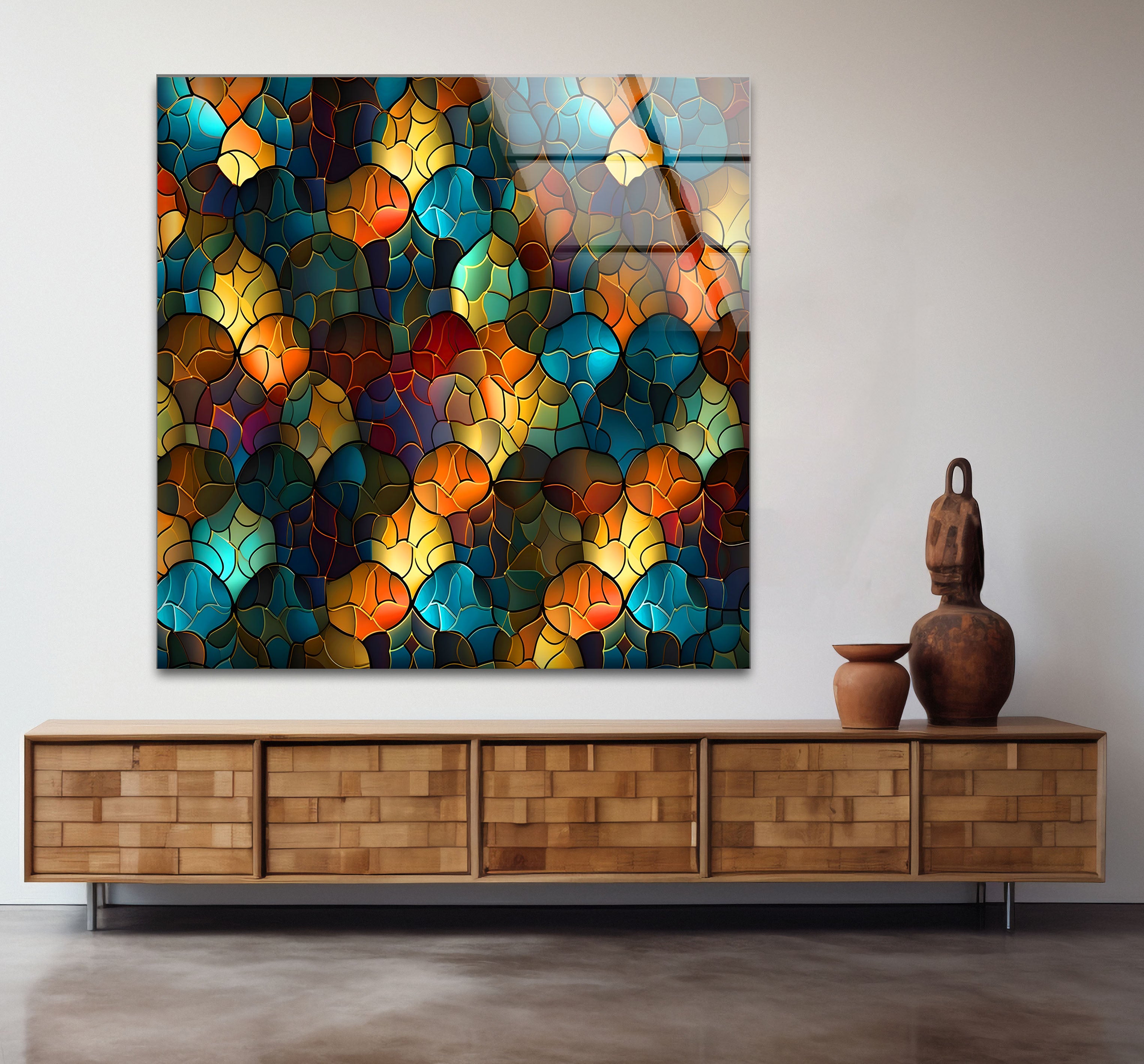 Abstract Stained Glass Wall Art - Vibrant Mosaic Glass Panel for Home Decor, Church Windows & Gift Ideas