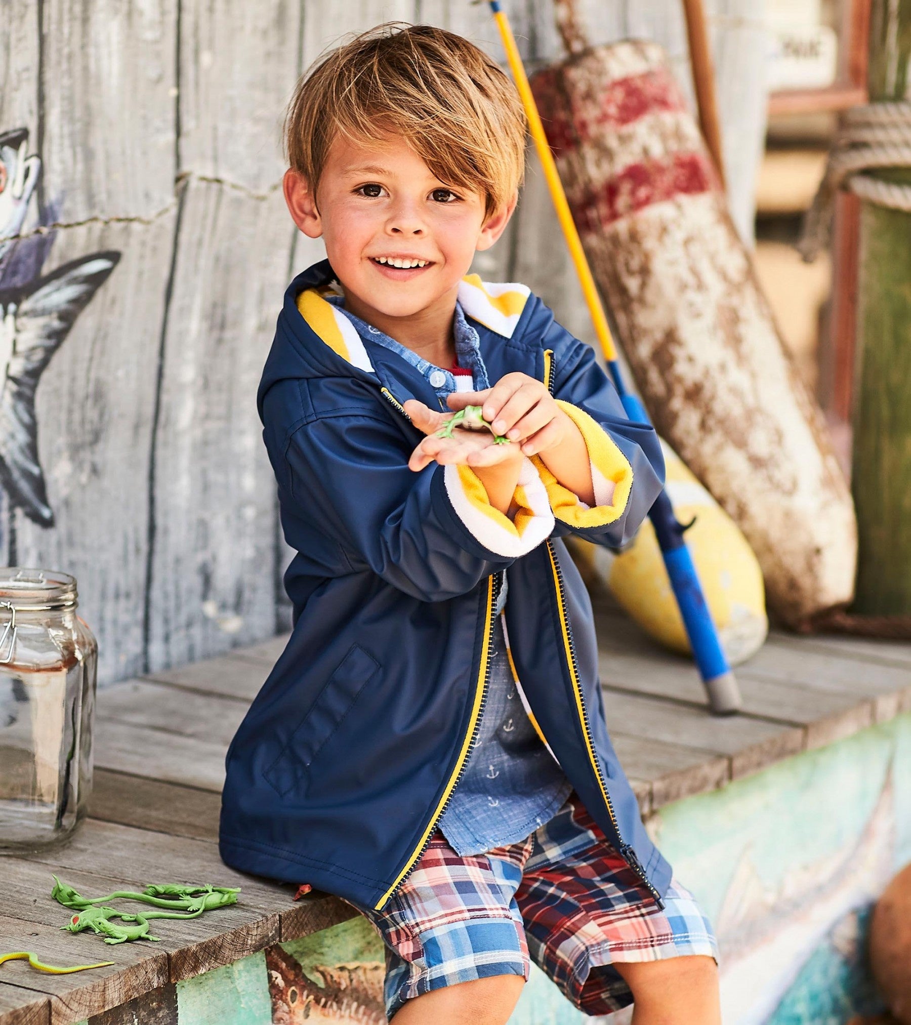 Hatley Waterproof Splash Jacket for Kids - Navy & Yellow Raincoat for Outdoor Play, School, and Rainy Day Adventures
