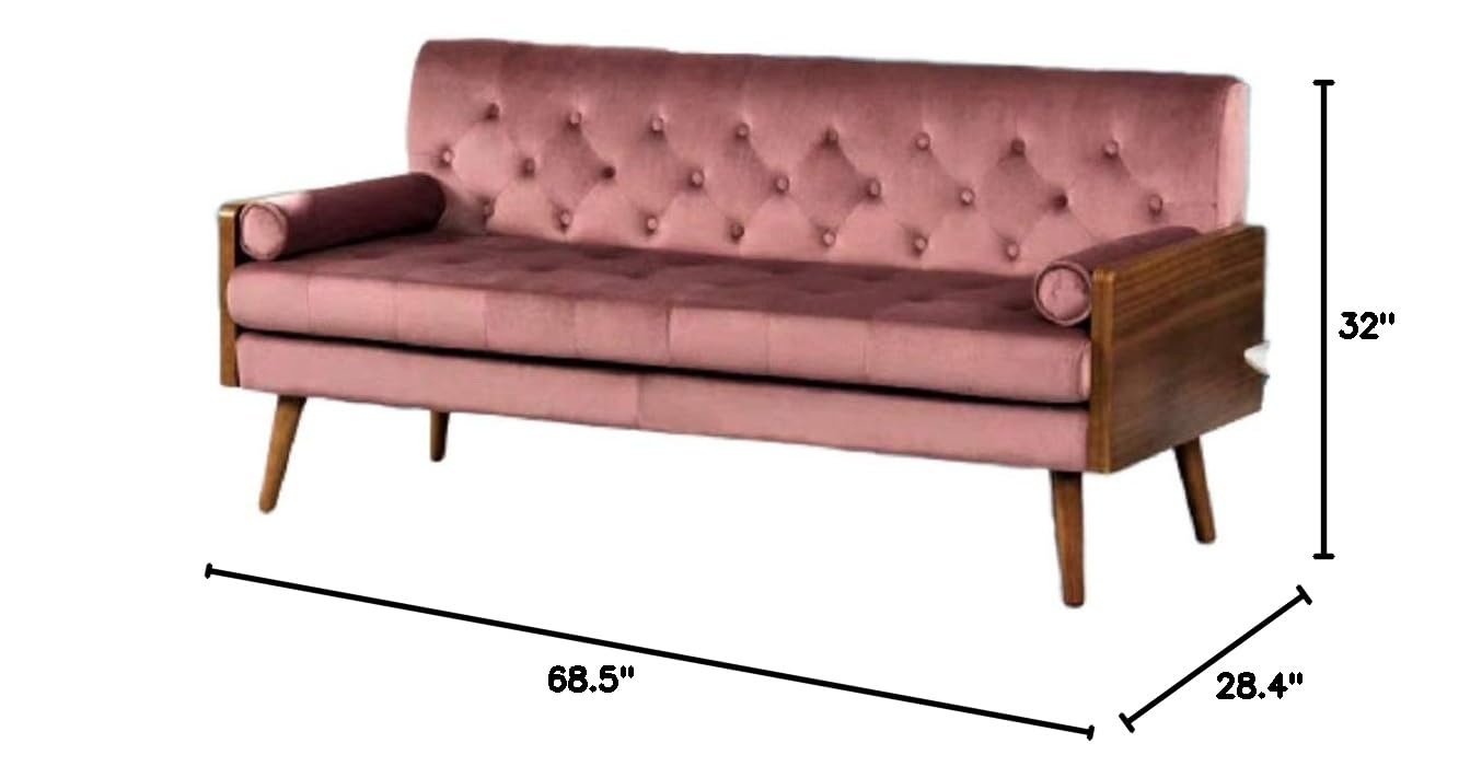 Bel-Air Modern Contemporary Velvet Upholstered Living Room Tufted Sofa with 2 Pillows, 68.5