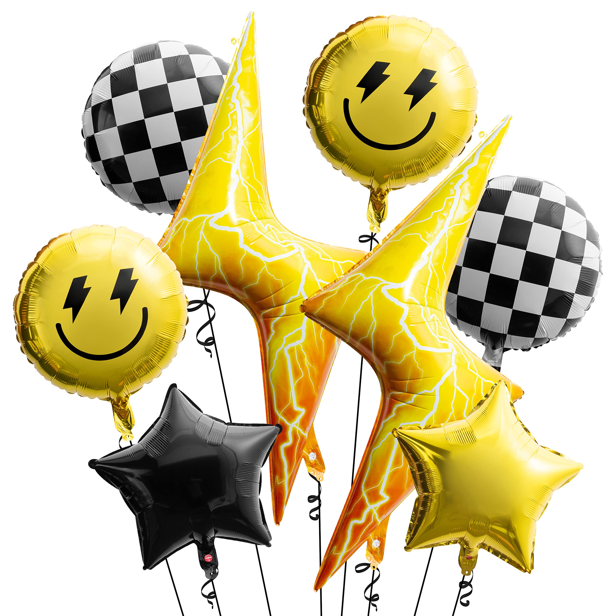 8PCS 18 Inch Smile Face Checkered Helium Balloons - Yellow Happy Birthday Party Decorations, Wedding & Baby Shower Supplies - Perfect for Indoor/Outdoor Events, Photo Backdrops & Celebration Decor