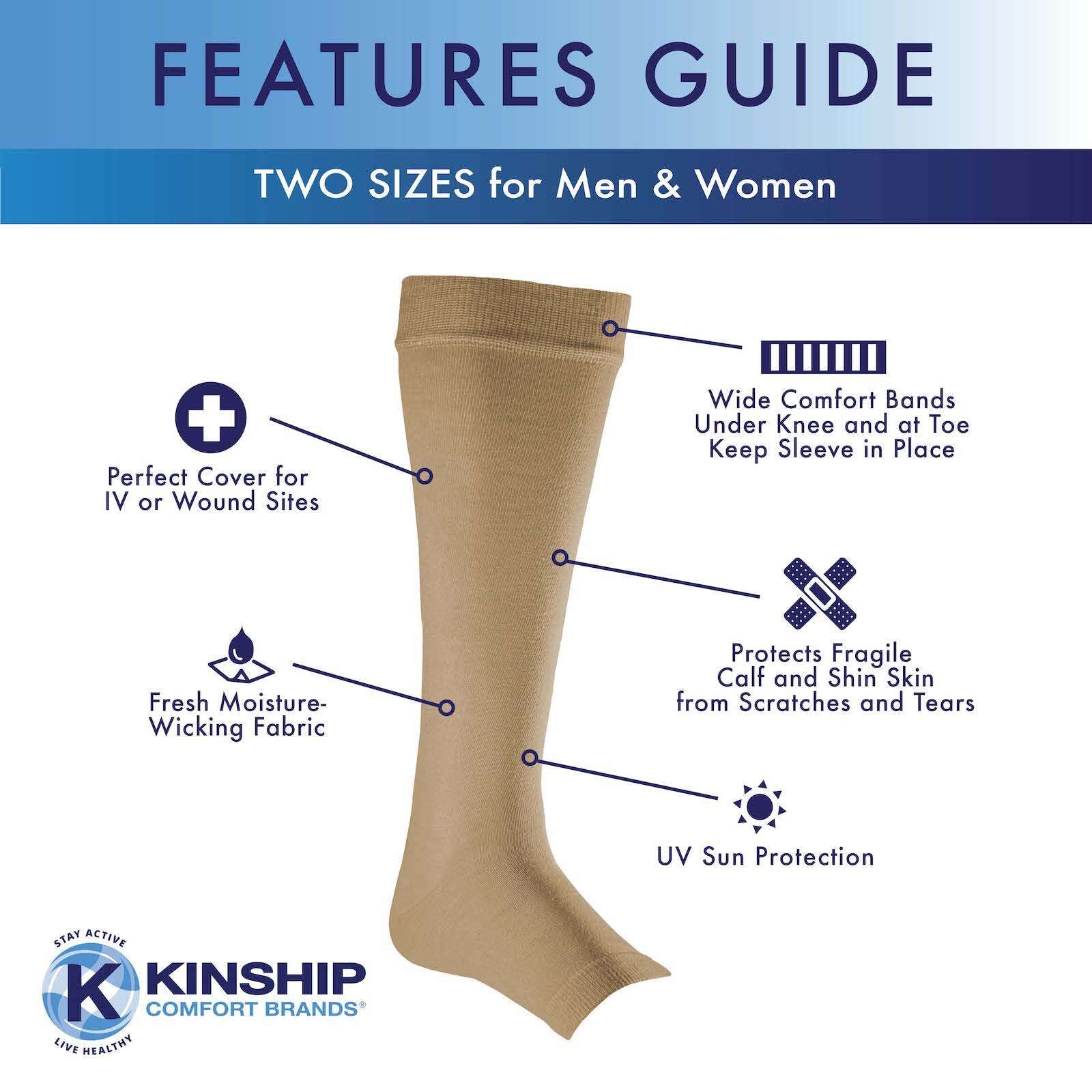 Kinship Comfort Leg Skin Protector Sleeves for Men & Women - Breathable Toeless Socks for Sensitive Skin, Prevents Bruising, Tears, Abrasions & Sun Damage - Ideal for Athletes, Nurses & Outdoor Activities