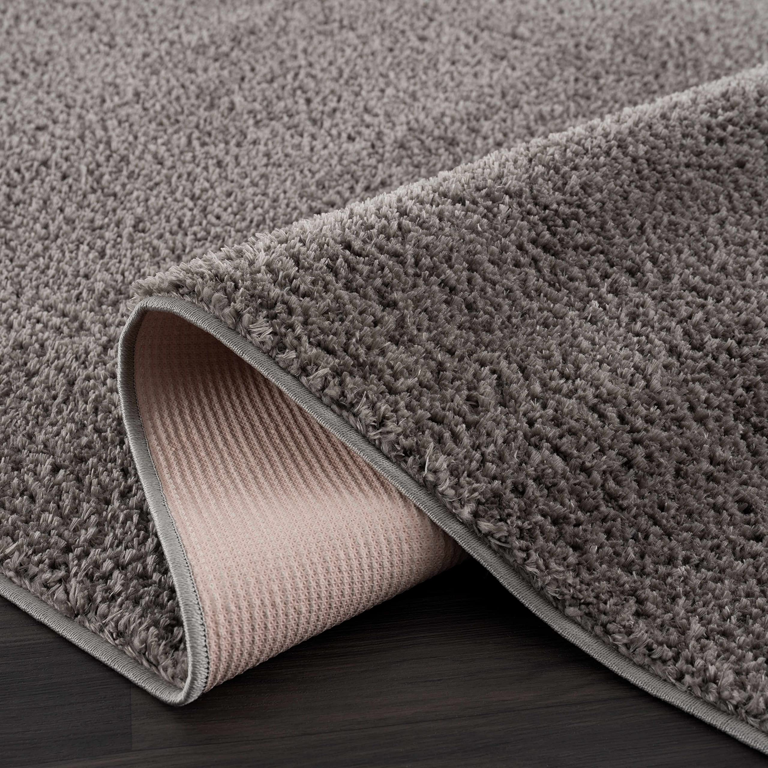 Machine Washable Solid Shag Rug - Soft Fluffy Plush High Pile Area Carpet for Living Room & Bedroom - Dark Grey 5'3