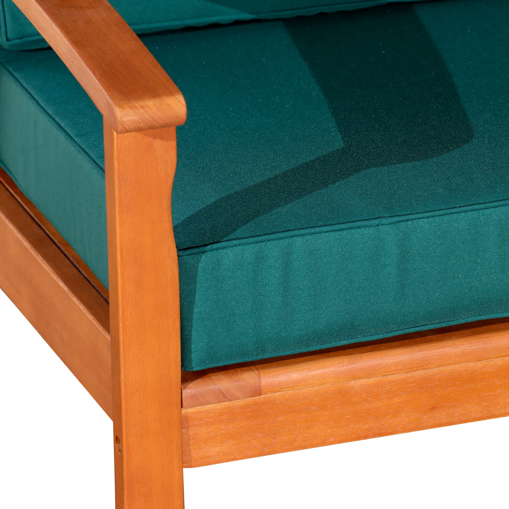 DTY Outdoor Living Longs Peak Deep Seat Eucalyptus Patio Chair - Natural Oil Finish, Dark Green Cushions for Garden, Backyard, Poolside & Deck Relaxation