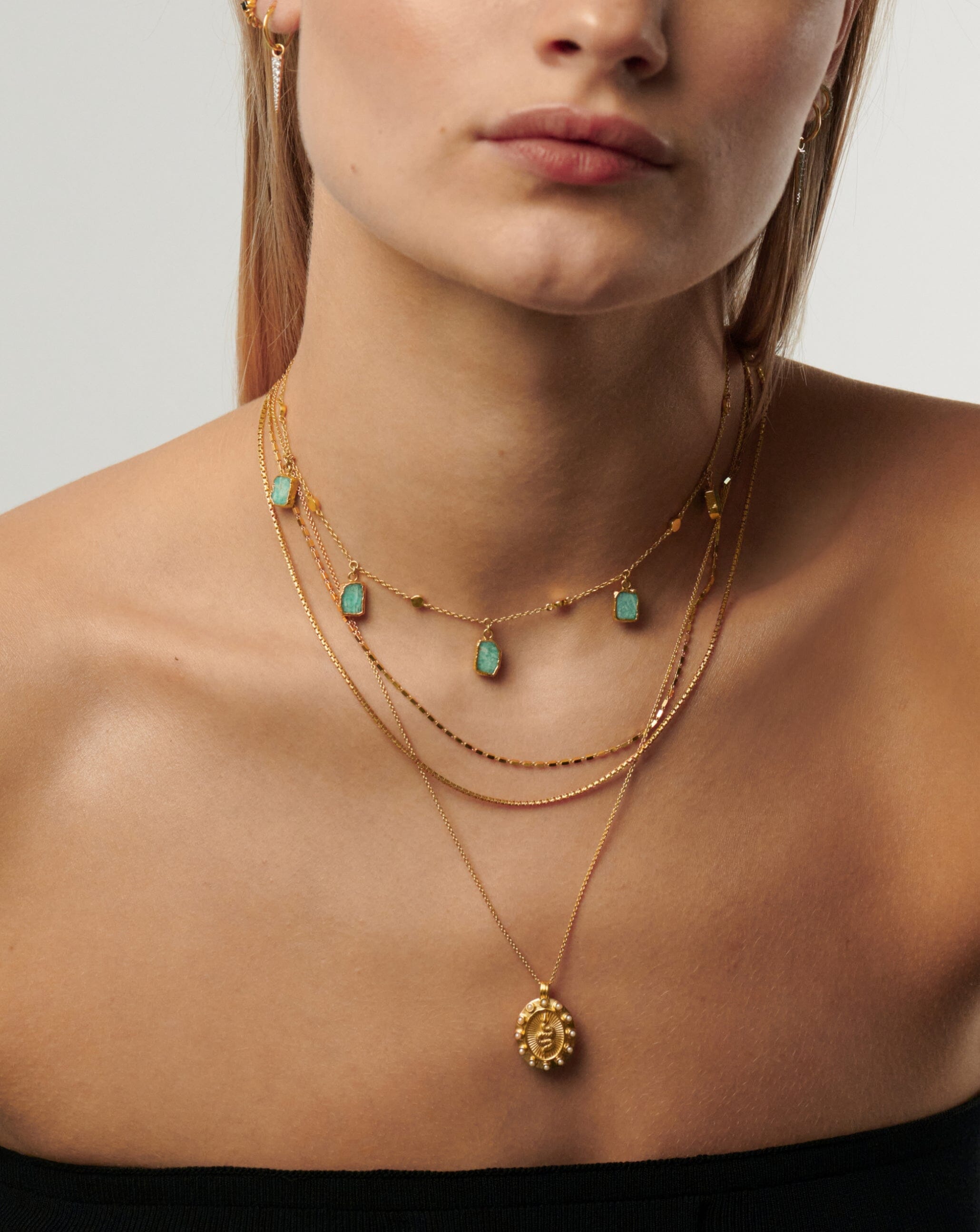 Lena Charm Choker Necklace - 18k Gold Plated Amazonite Pendant for Women | Elegant Layering Jewelry for Date Night & Special Occasions