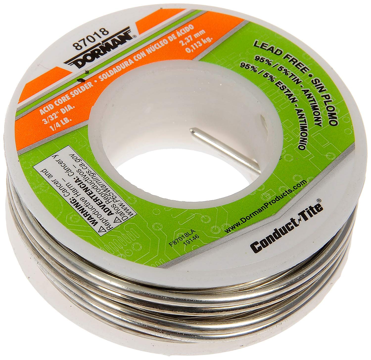 Dorman 87018 Lead-Free Acid Core Solder - High-Performance Electrical Solder for DIY Repairs, Plumbing, and Electronics Projects