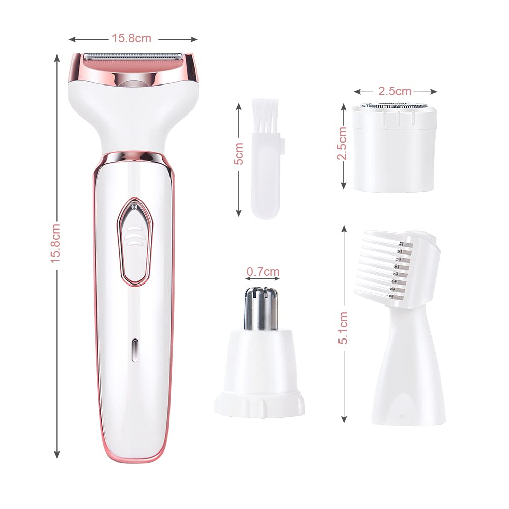 ACWOO 4-in-1 Electric Razor for Women - Painless Bikini Trimmer, Facial Hair Remover, Nose & Underarm Shaver with USB Charging | Perfect for Travel, Gym & Sensitive Skin Care