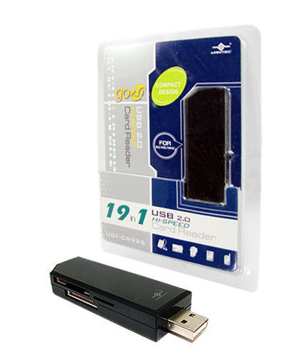 Vantec Compact High-Speed USB 2.0 19-in-1 External Memory Card Reader Writer for SD/CF/Micro SD - UGT-CR925-BK - Perfect for Photographers, Videographers & Data Transfer