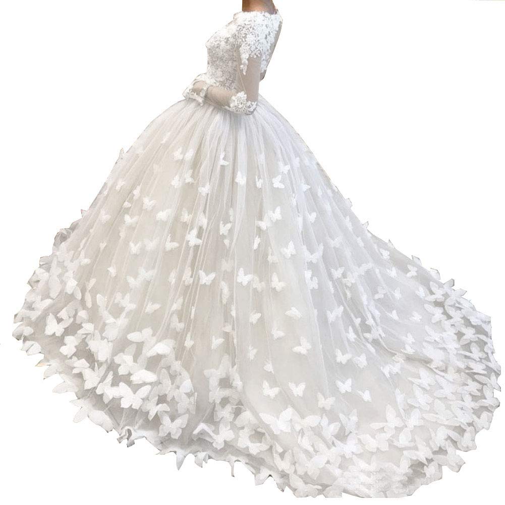 Elegant Women's Tulle Wedding Dress Ball Gown A-Line Bridal Gown with Butterfly Embroidery - Perfect for Church Weddings, Beach Ceremonies & Romantic Photoshoots