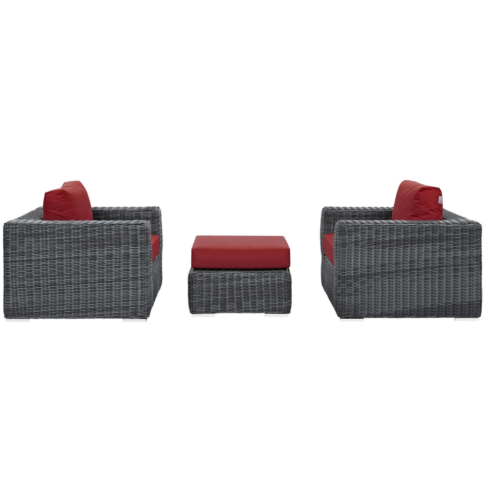 Modway Summon 3-Piece Outdoor Patio Sectional Sofa Set with Sunbrella Cushions in Canvas Red - Perfect for Backyard, Poolside & Garden Relaxation