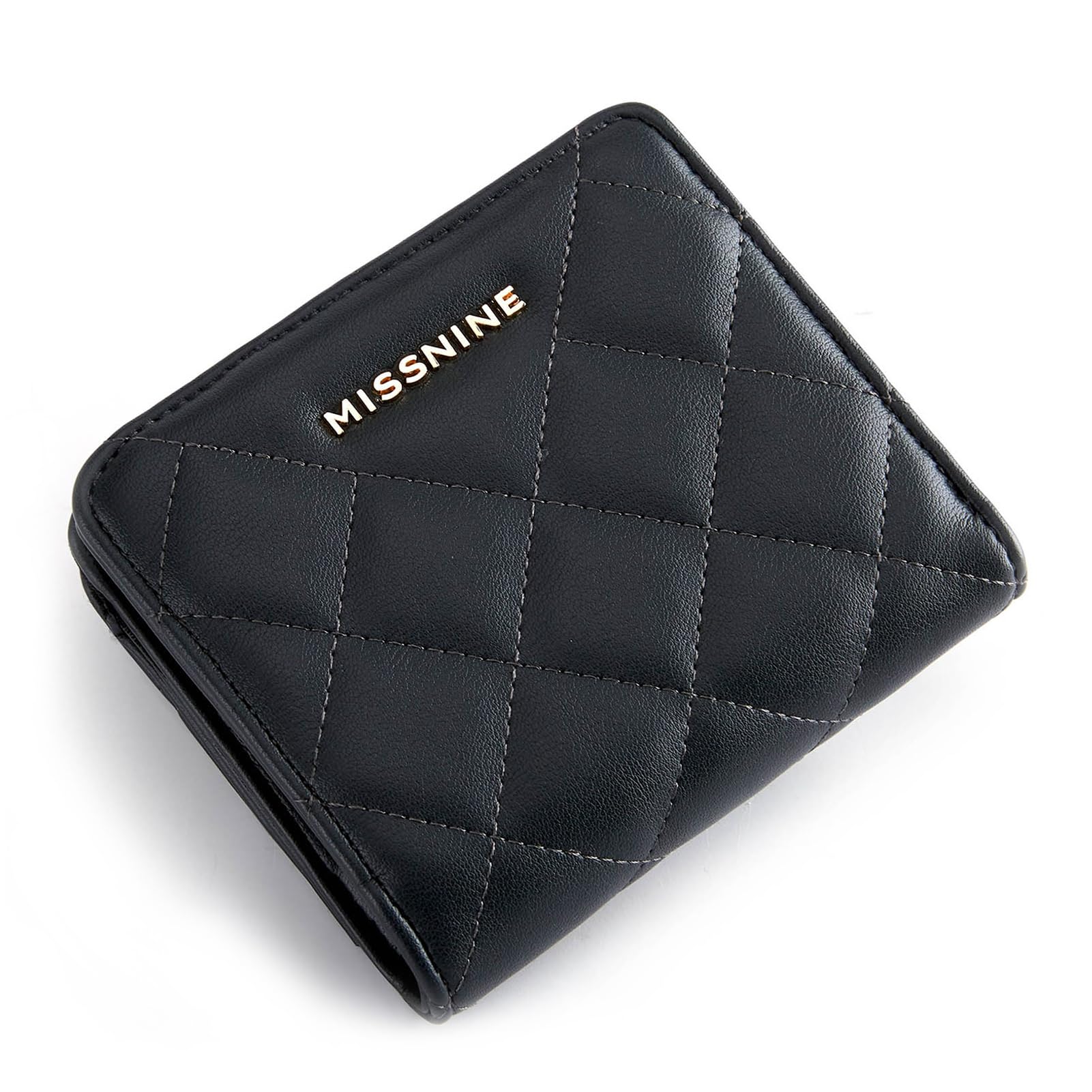 Missnine RFID Blocking Small Wallet for Women - Compact Bifold Purse with ID Window & Coin Pocket - Pink Quilted Leather Card Holder (Perfect for Travel, Shopping & Everyday Use)