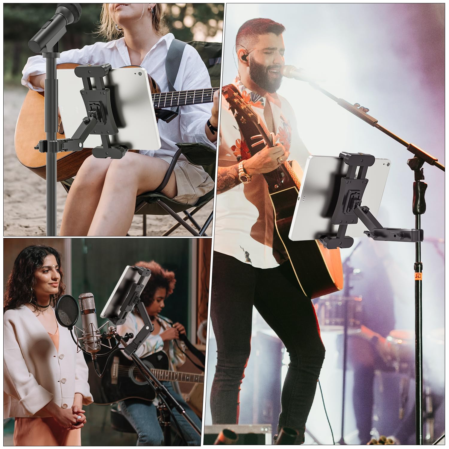 Universal Tablet Mount for Mic & Music Stands - Adjustable Phone & iPad Holder (iPad Pro/Air/Mini & All Smartphones 4.7-13.5 Inches) - Perfect for Musicians, Presenters & Online Teachers