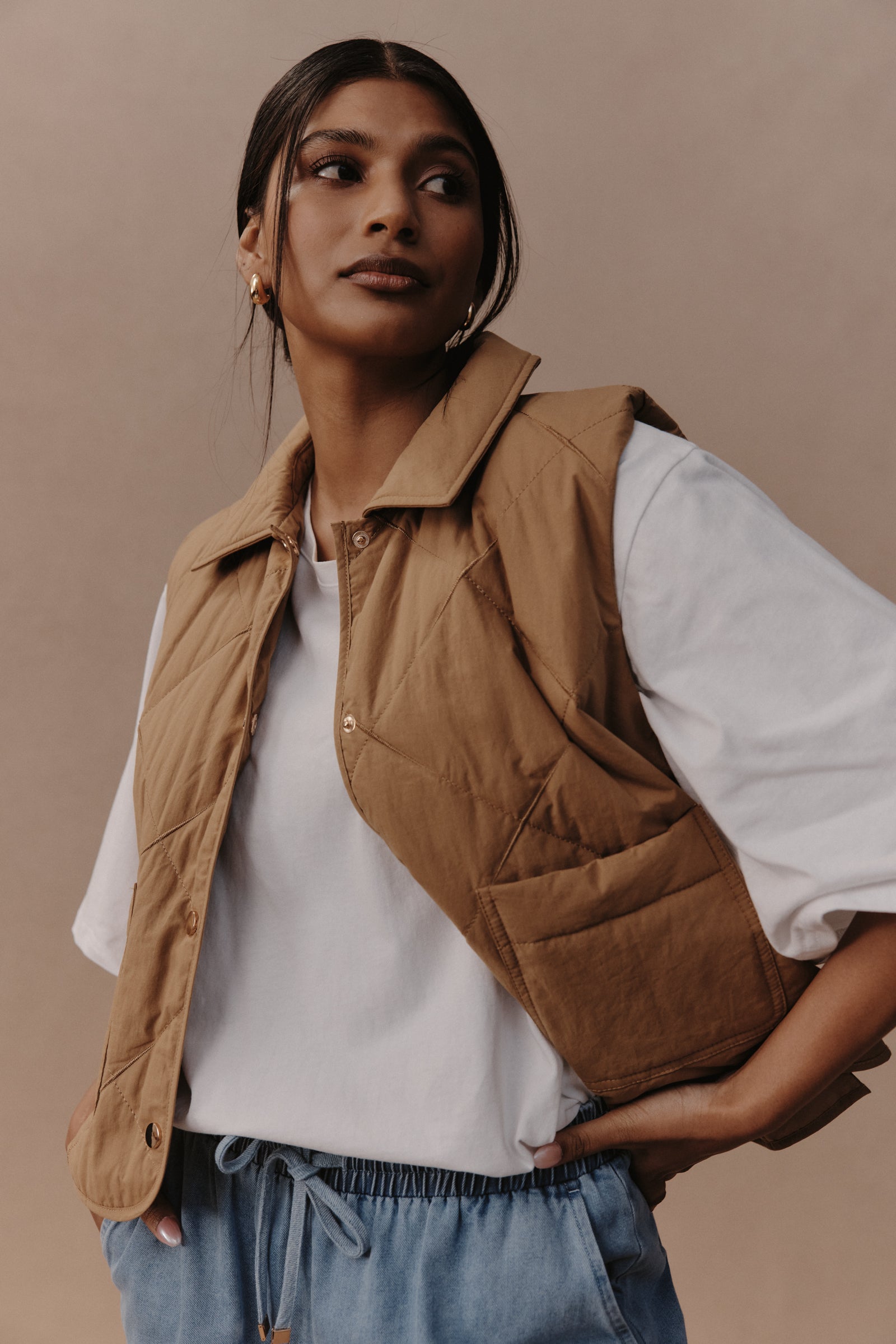 Argo Crop Vest in Hazel - Lightweight & Stylish Women's Fashion Vest for Outdoor Activities, Hiking, and Casual Wear