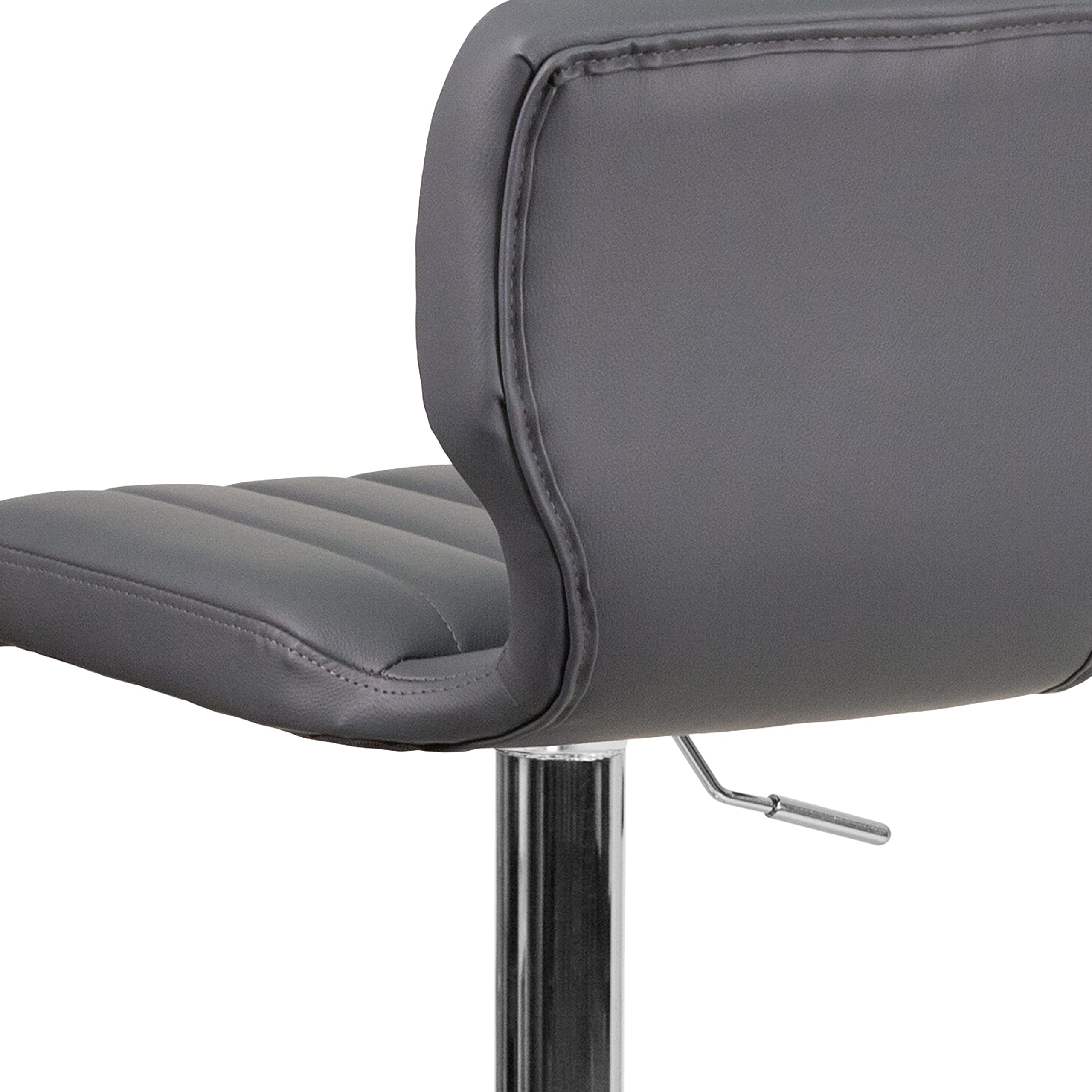 EMMA + OLIVER Adjustable Height Bar Stool with Vinyl Upholstery & Vertical Stitch Back - Gray Modern Kitchen Counter Stool for Dining, Bar, or Breakfast Nook