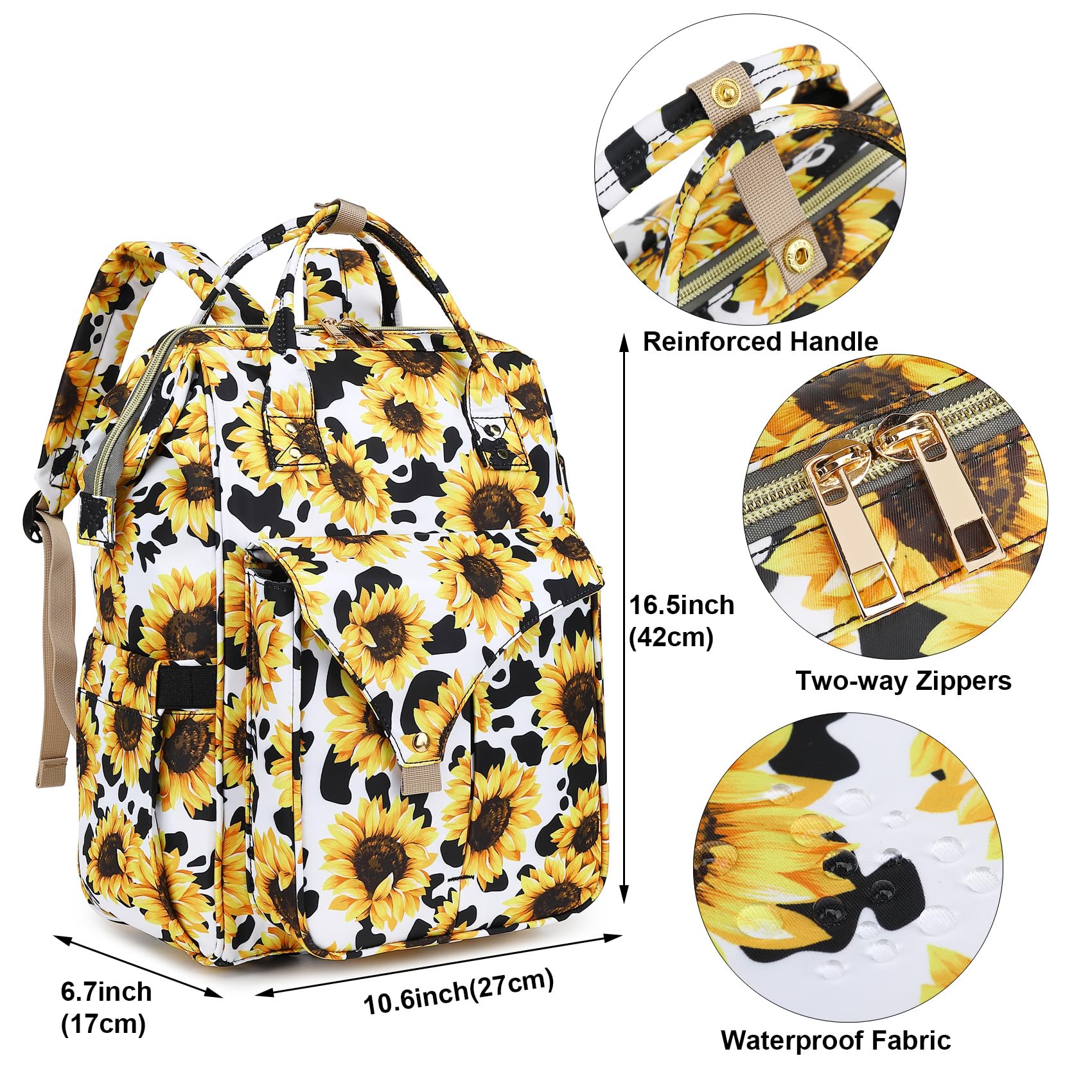 Stylish Sunflower Cow Print Laptop Backpack for Women - 15.6 Inch College School Bookbag, Nurse Backpack & Travel Daypack | Perfect for Work, School & Casual Outings
