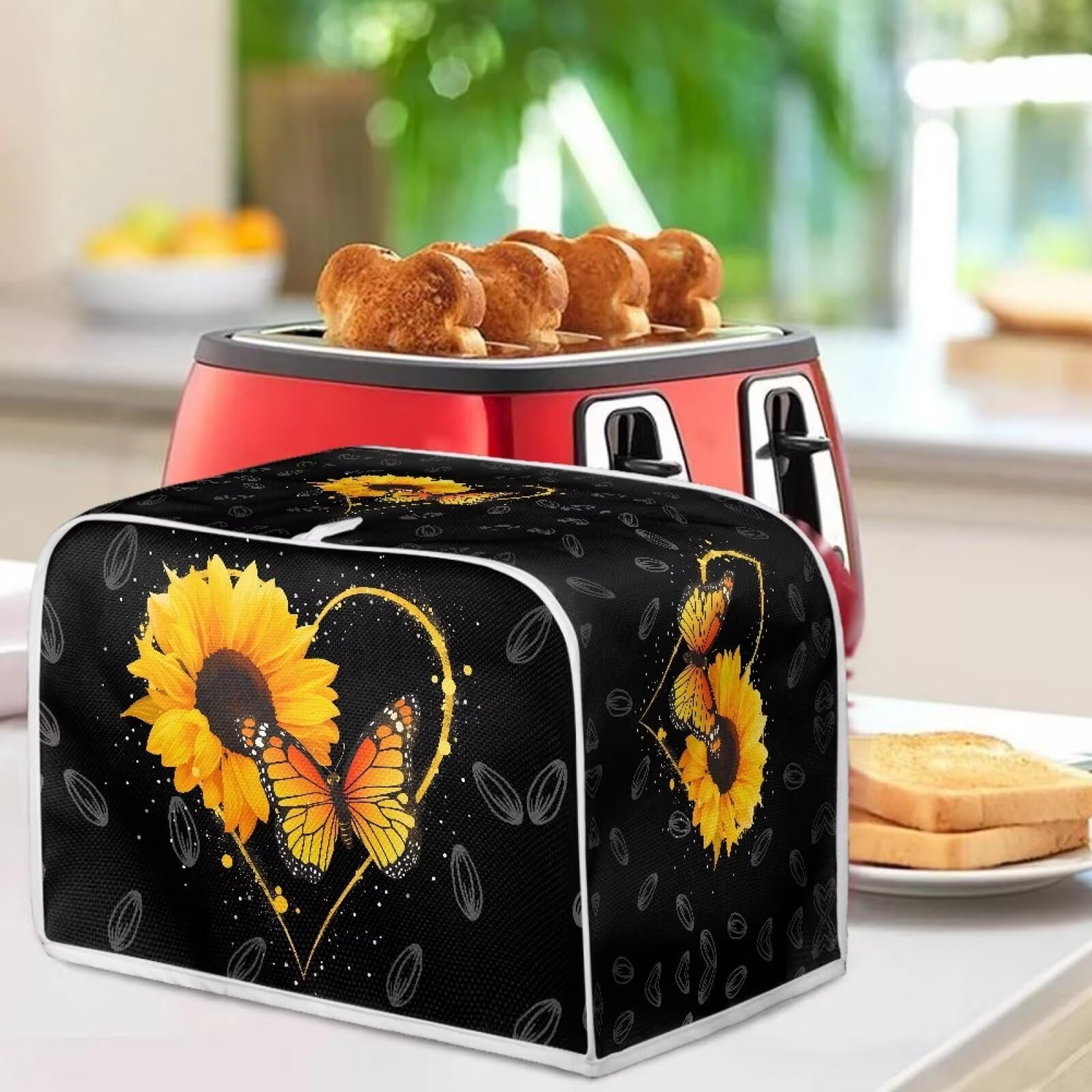 **Mumeson 2-Slice Sunflower Butterfly Toaster Cover - Lightweight Kitchen Appliance Dust Protector for Bread Maker & Toaster - Perfect for Home, Office & Dorm Use**