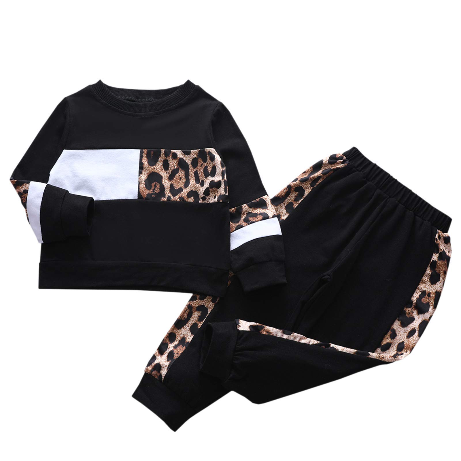 Toddler Boys Girls Leopard Print Patchwork Outfit Set - Birthday Party Clothes for Kids 4-5 Years (Black) | Cute Animal-Themed Top & Pants for Special Occasions & Photo Shoots