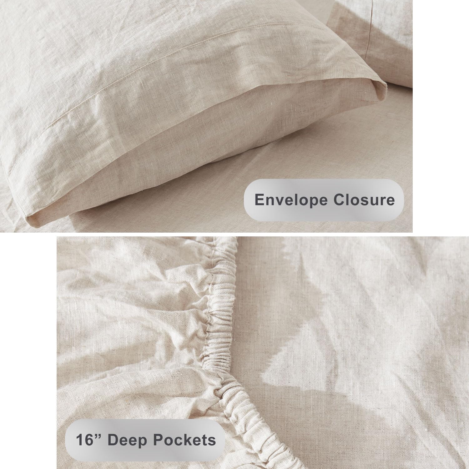 Premium 100% French Flax Linen Sheet Set - 4pc King Size Bedding (1 Flat Sheet, 1 Fitted Sheet, 2 Pillowcases) | Breathable & Eco-Friendly Natural Linen for Luxurious Comfort | Perfect for Hot Sleepers & Allergy Sufferers