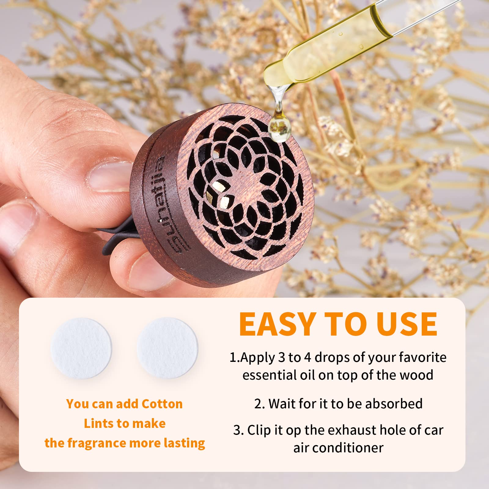 Premium Wooden Car Diffuser for Essential Oils - 2 Pack Aromatherapy Vent Clip with 6 Lava Stones & 2 Refill Pads (Cherry Wood) - Natural Air Freshener for Stress Relief & Relaxation During Commute, Road Trips & Daily Driving