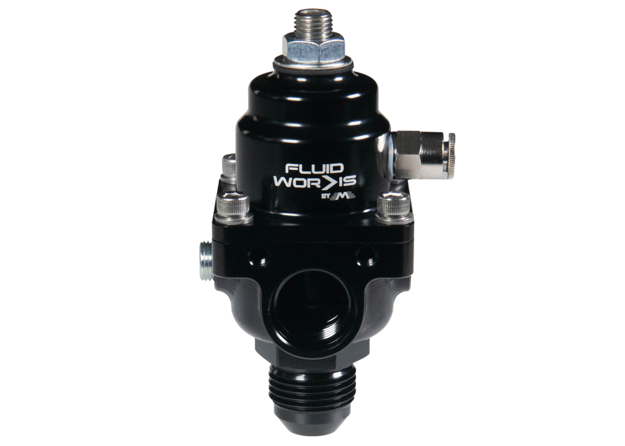 Fluidworks 1-10 GPM Adjustable Fuel Pressure Regulator 35-70 PSI with 180 Degree Fittings - Perfect for Automotive Fuel Systems, Marine Engines & Industrial Applications