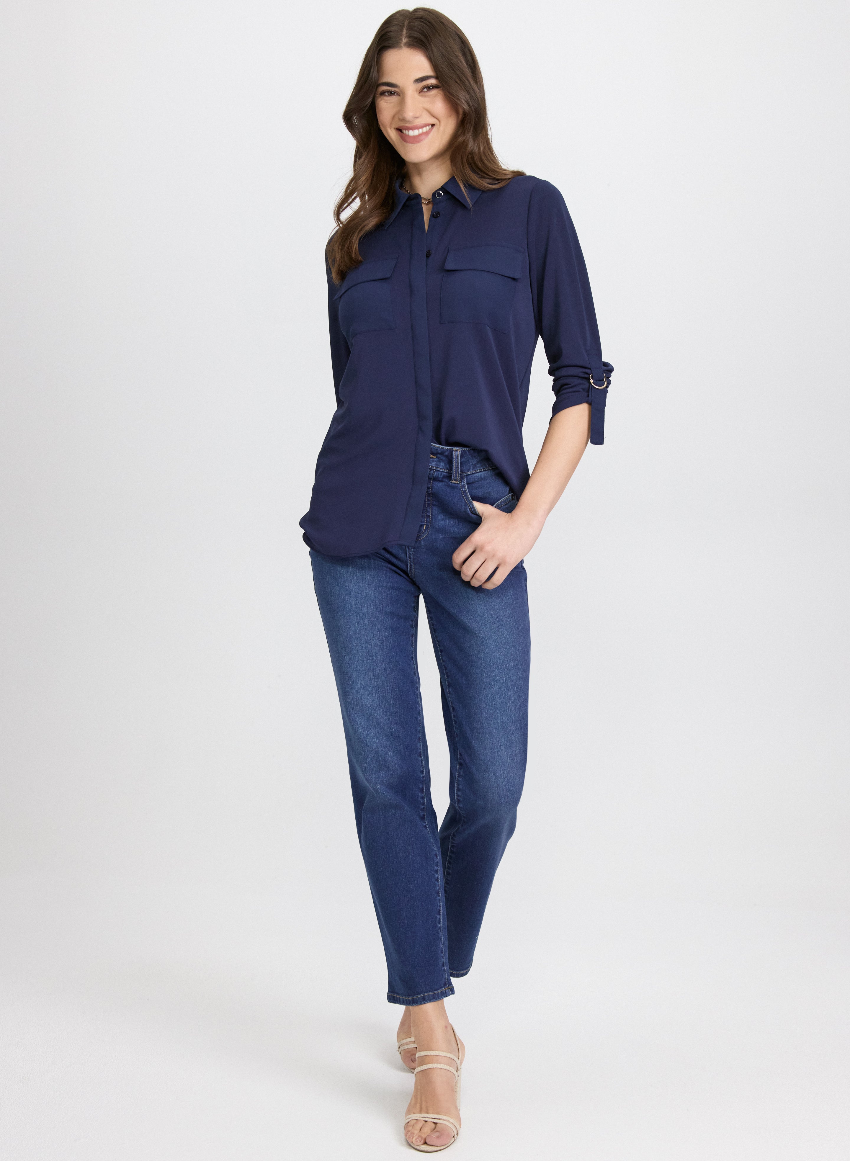 Stylish Button Down Jersey Top for Women - Comfortable & Versatile Casual Shirt - Perfect for Work, Office, and Everyday Wear