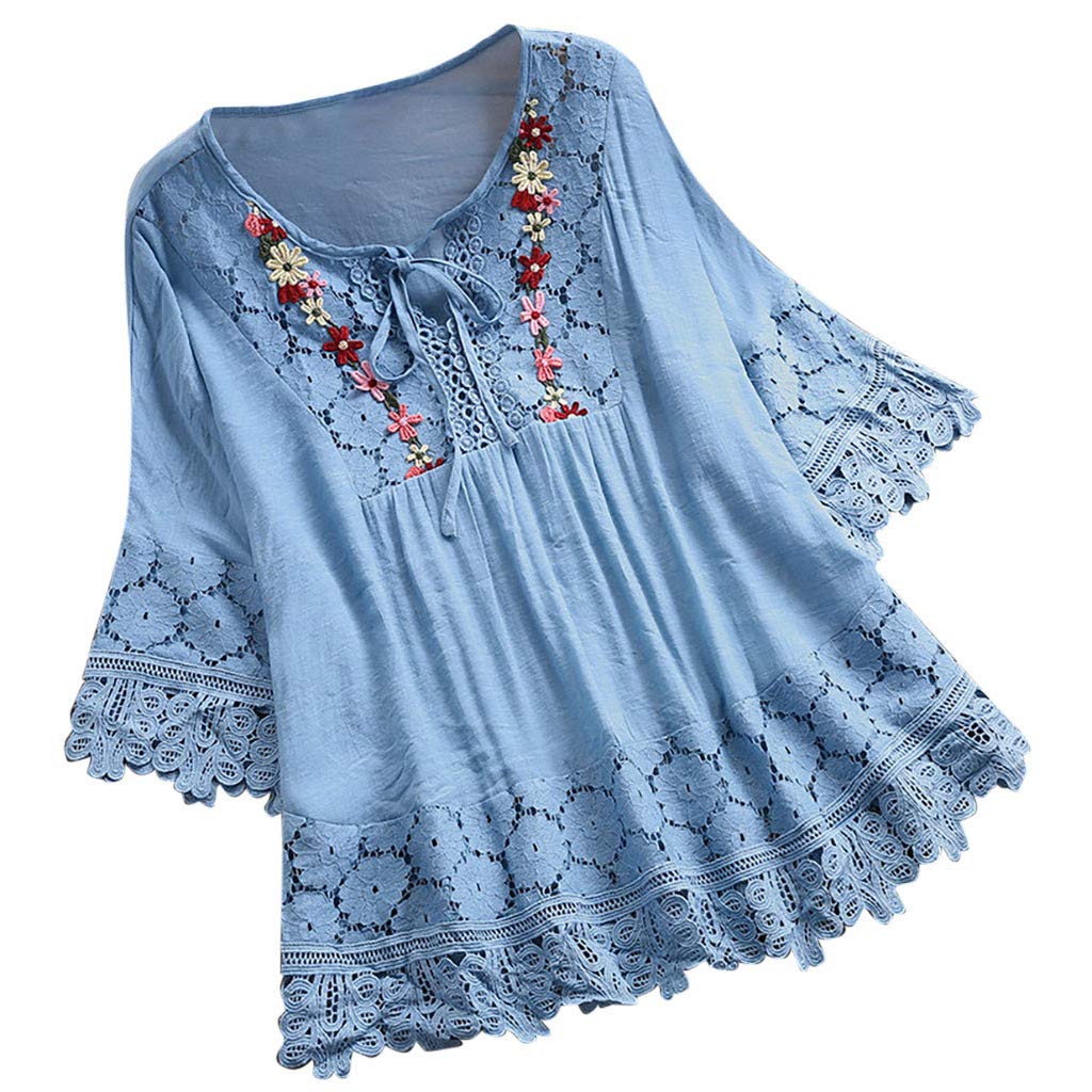Women's Vintage White Lace V-Neck Blouse with Long Sleeves & Bow Detail - Elegant Patchwork T-Shirt Top for Office, Date Night & Special Occasions