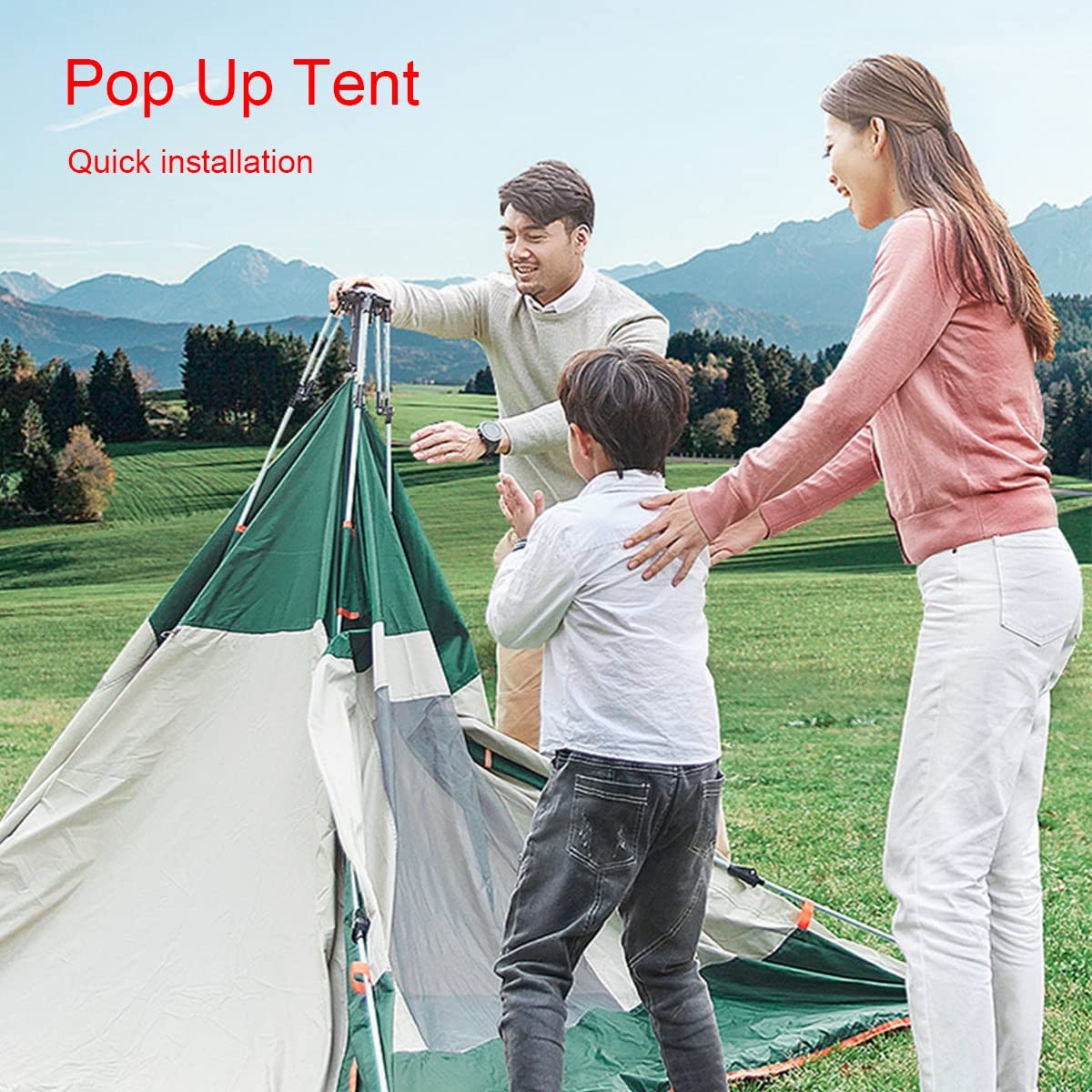 4-Person Waterproof Pop-Up Camping Tent with Moisture-Proof Mat - Instant Setup Family Tent for Outdoor Adventures, Beach Picnics & Music Festivals (Large Size) - Perfect for Backpacking, Hiking & Summer Camping Trips