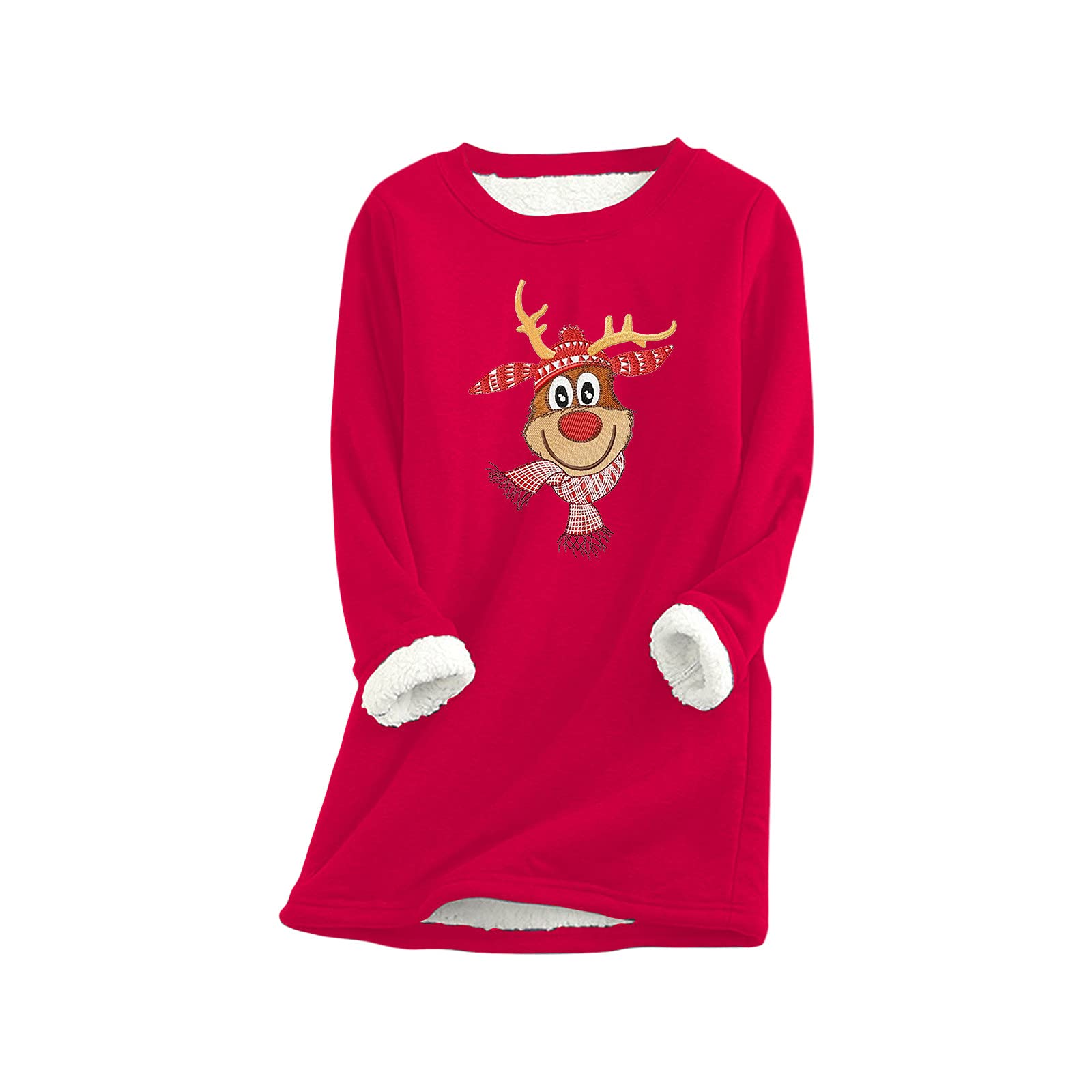 Cozy Fleece Hoodie for Women - Soft Thick Christmas Print Pullover Sweatshirt with O-Neck & Hood - Perfect for Winter Outfits, Holiday Gifts & Casual Wear (Red)