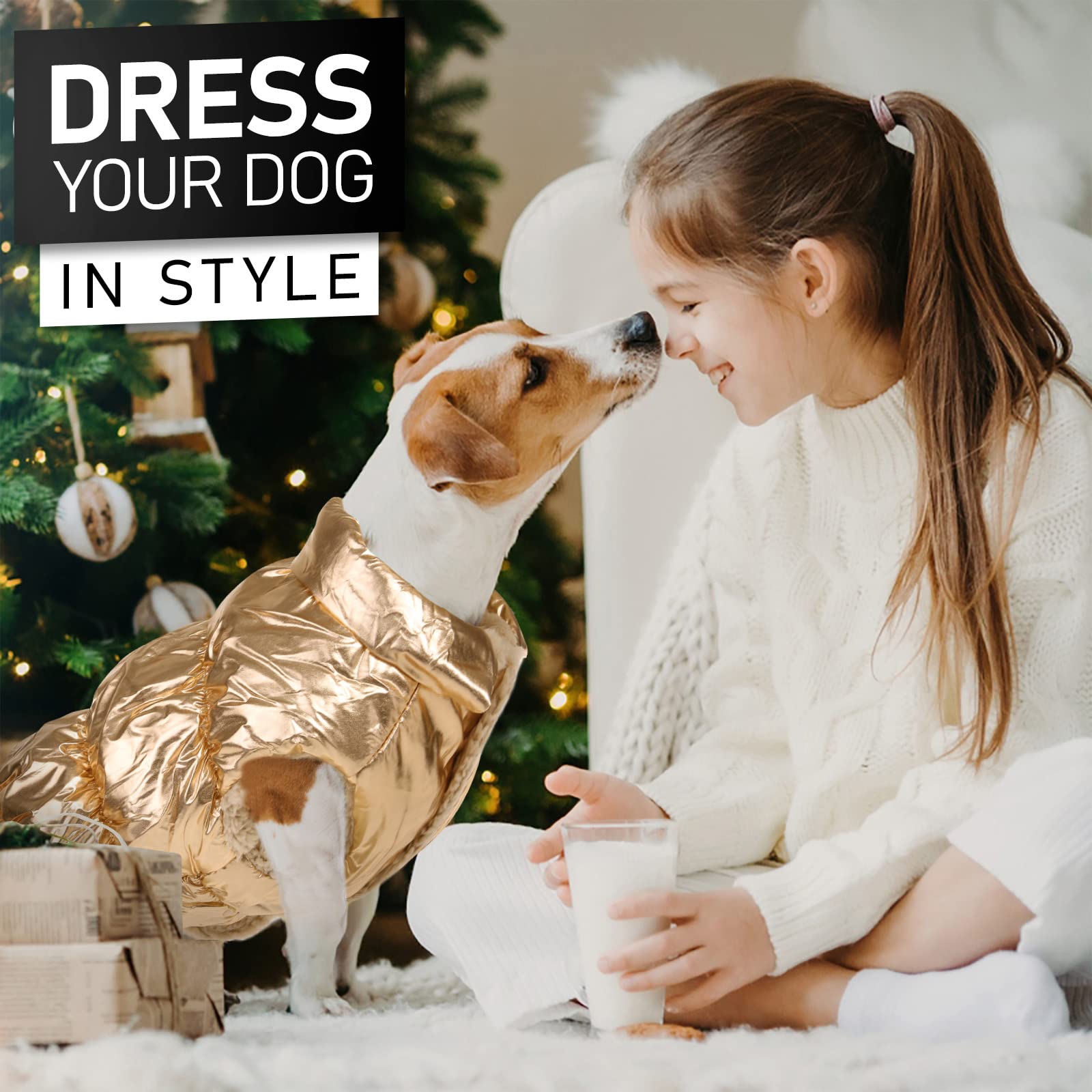 AOFITEE Waterproof Dog Jacket - Fleece Lined Winter Coat for Small & Medium Dogs, Warm Puffer Snowsuit Vest for Cold Weather (Gold, 2XL) - Perfect for Outdoor Walks, Snow Play & Winter Adventures