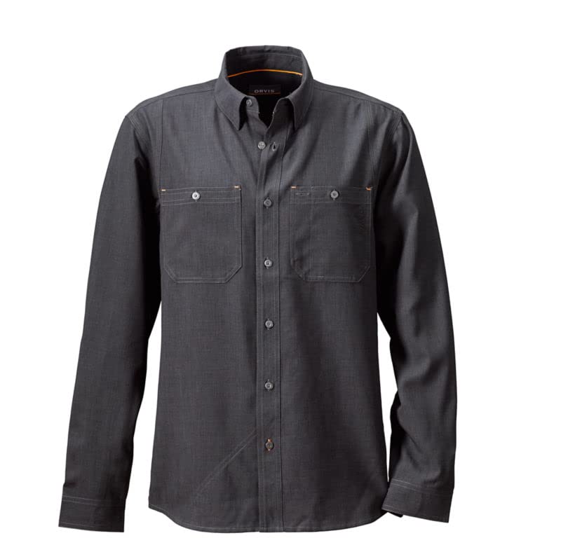Orvis Tech Chambray Long Sleeve Men's Work Shirts - Lightweight Quick-Drying UPF 40 Chambray Fabric Casual Button Down Shirt for Outdoor Work, Hiking & Travel