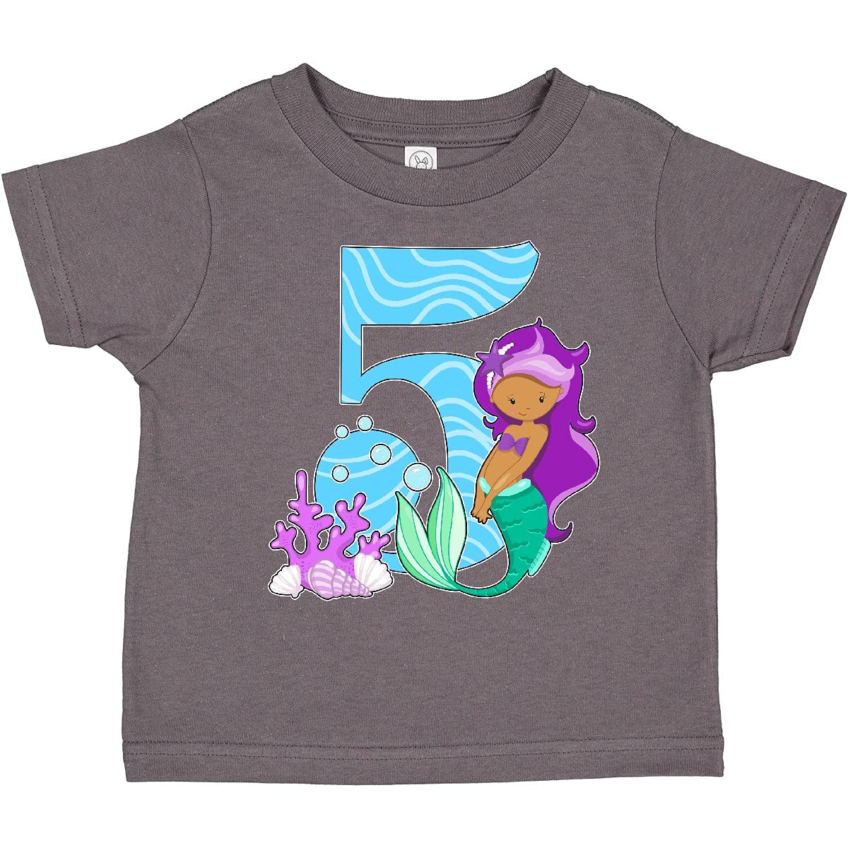 Inktastic Fifth Birthday Mermaid Toddler T-Shirt - Cute Mermaid Design for 5 Year Old Girls - Perfect for Birthday Parties, Beach Outfits & Everyday Wear
