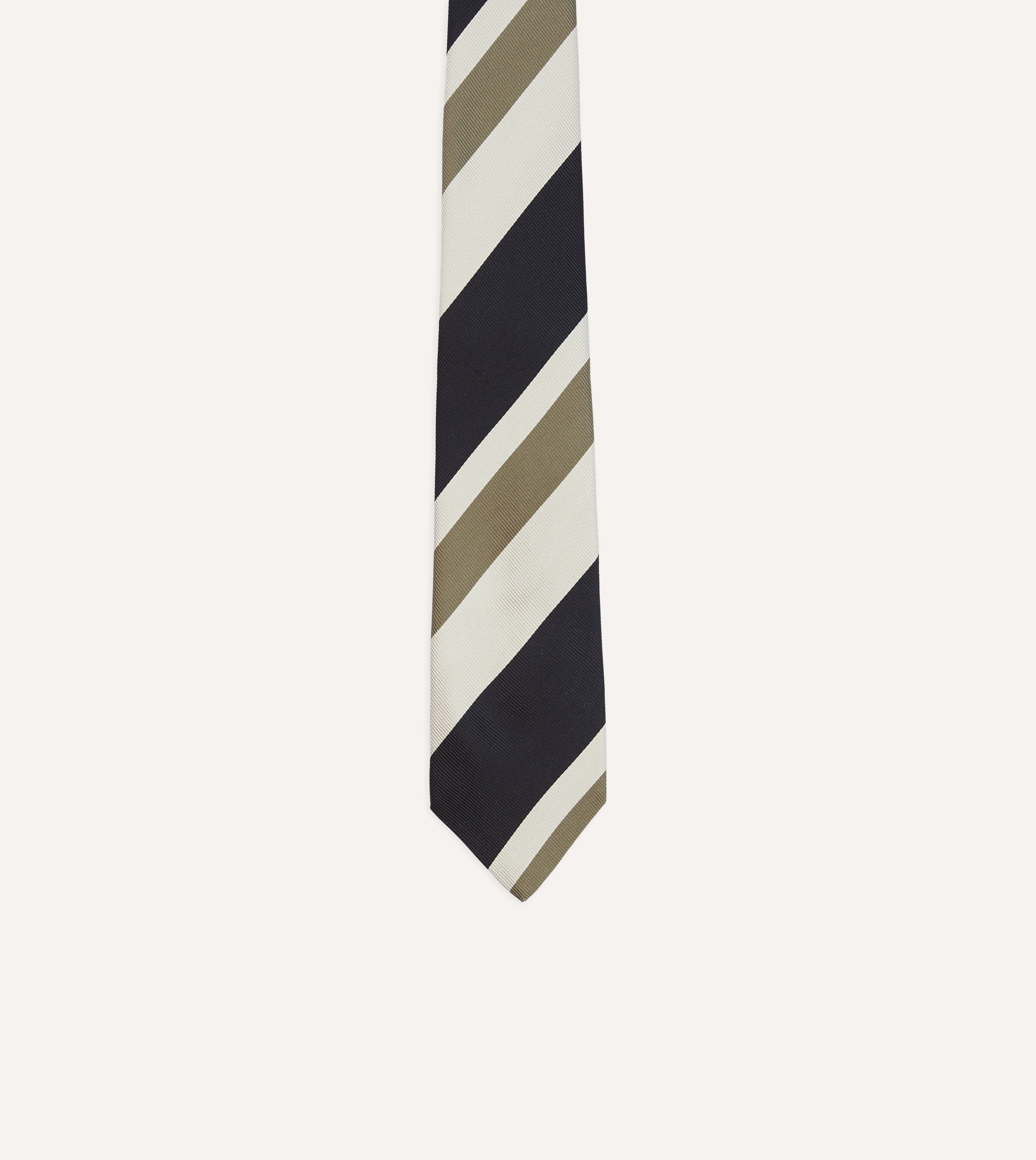 Navy and Olive Broad Stripe Silk Tipped Tie for Men - Premium Business Necktie for Formal Occasions, Weddings & Office Wear