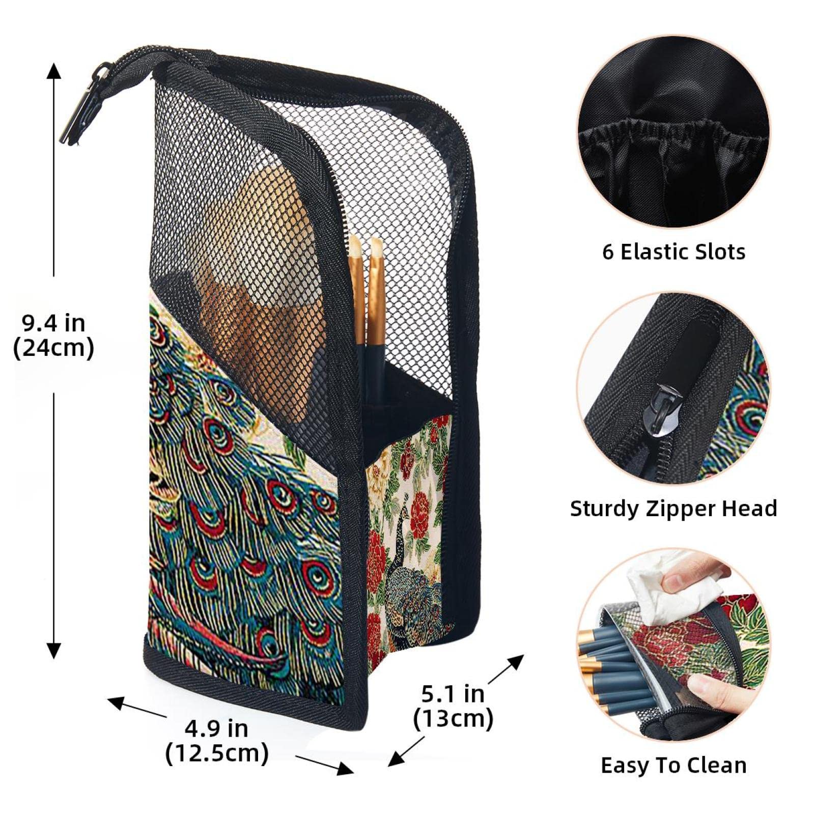 12-Piece Makeup Brush Organizer Bag with Peacock Flower Design - Portable Travel Cosmetic Brush Holder Case for Professional Makeup Artists & Beauty Enthusiasts - Perfect for Home, Travel, and Salon Use