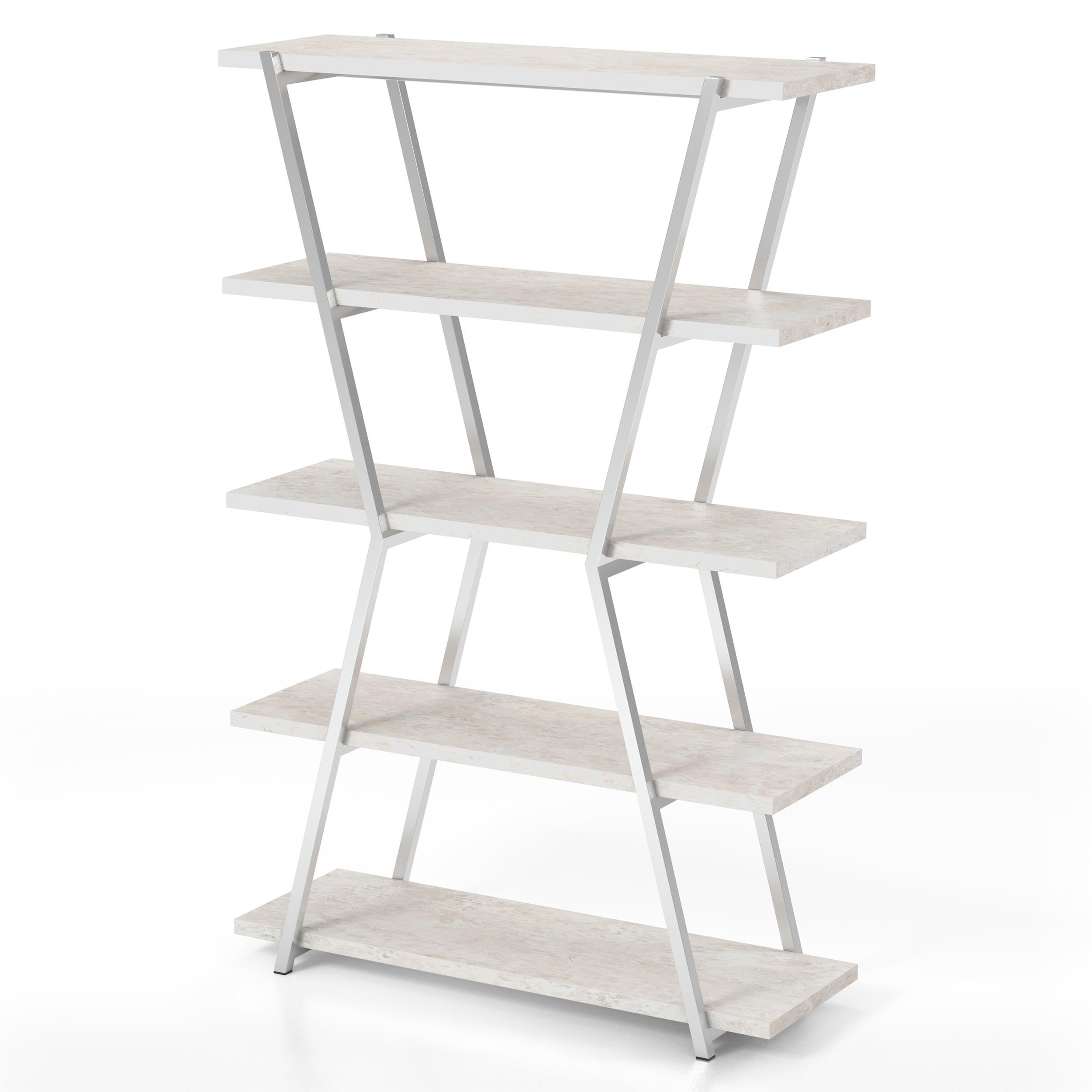 Furniture of America Ketano Chrome Metal 4-Tier Bookcase - Perfect for Home Office, Living Room & Bedroom Storage