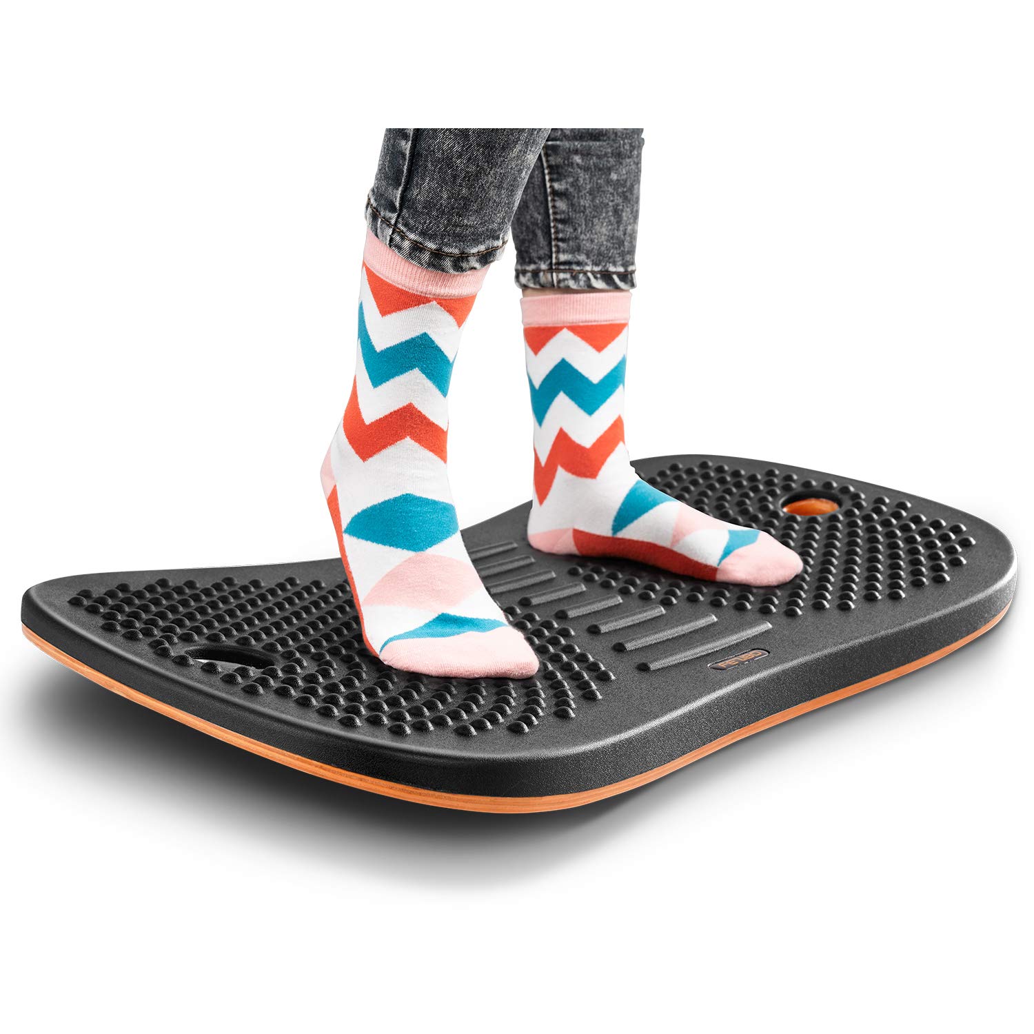 Ergonomic Standing Desk Anti-Fatigue Mat & Wooden Wobble Balance Board - Stability Rocker with Comfort Floor Mat for Office & Home Workspace (Large, Obsidian Black) - Perfect for Standing Desks, Yoga, and Active Workstations