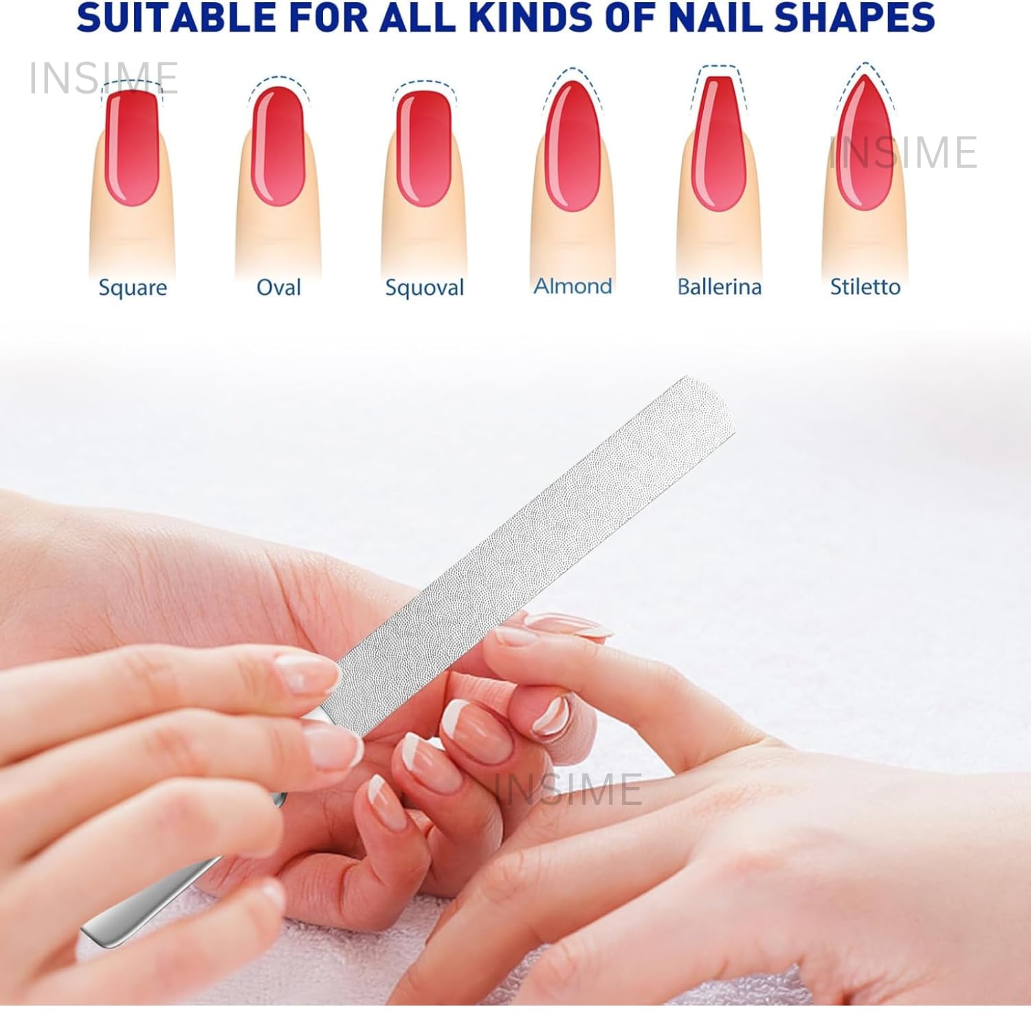 INSIME Stainless Steel Nail File & Buffer - Professional Manicure Pedicure Tool for Women, Heavy Duty Reusable Nail Shaper for Natural & Artificial Nails - Perfect for Home Salon, Travel & DIY Nail Care