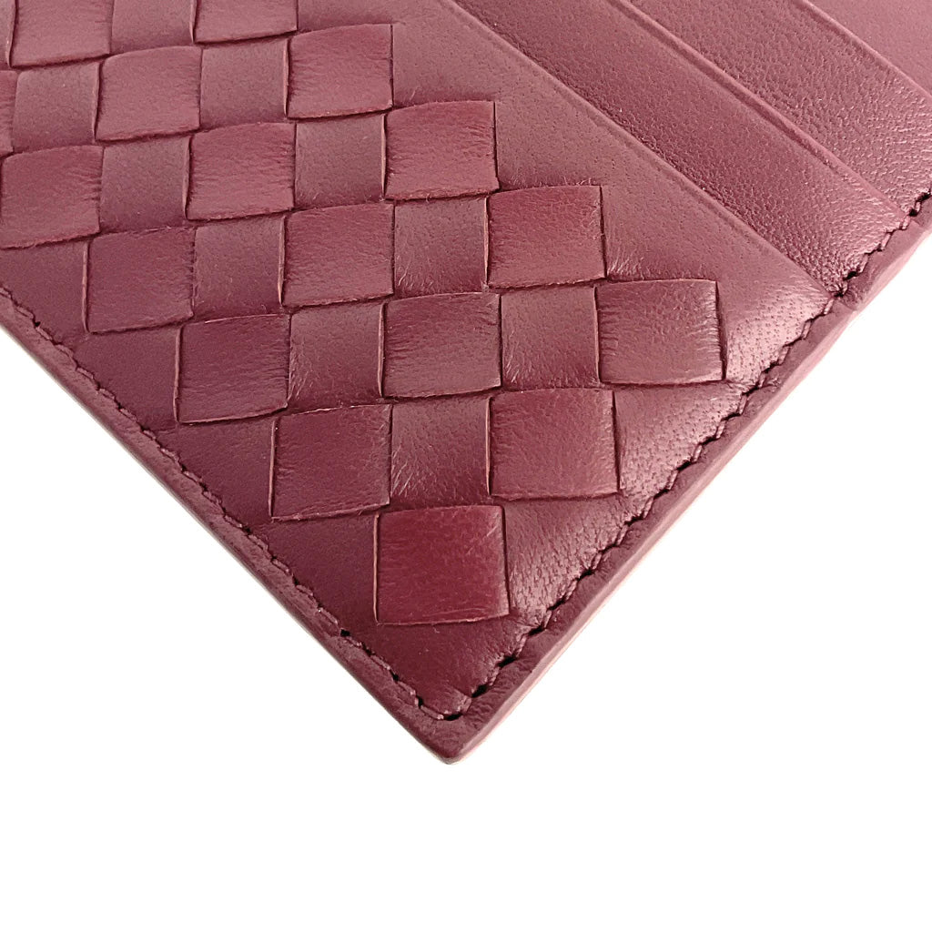 Bottega Veneta Dark Red Intrecciato Nappa Leather Card Holder Wallet for Men & Women - Perfect for Everyday Use, Travel, and Gift Giving