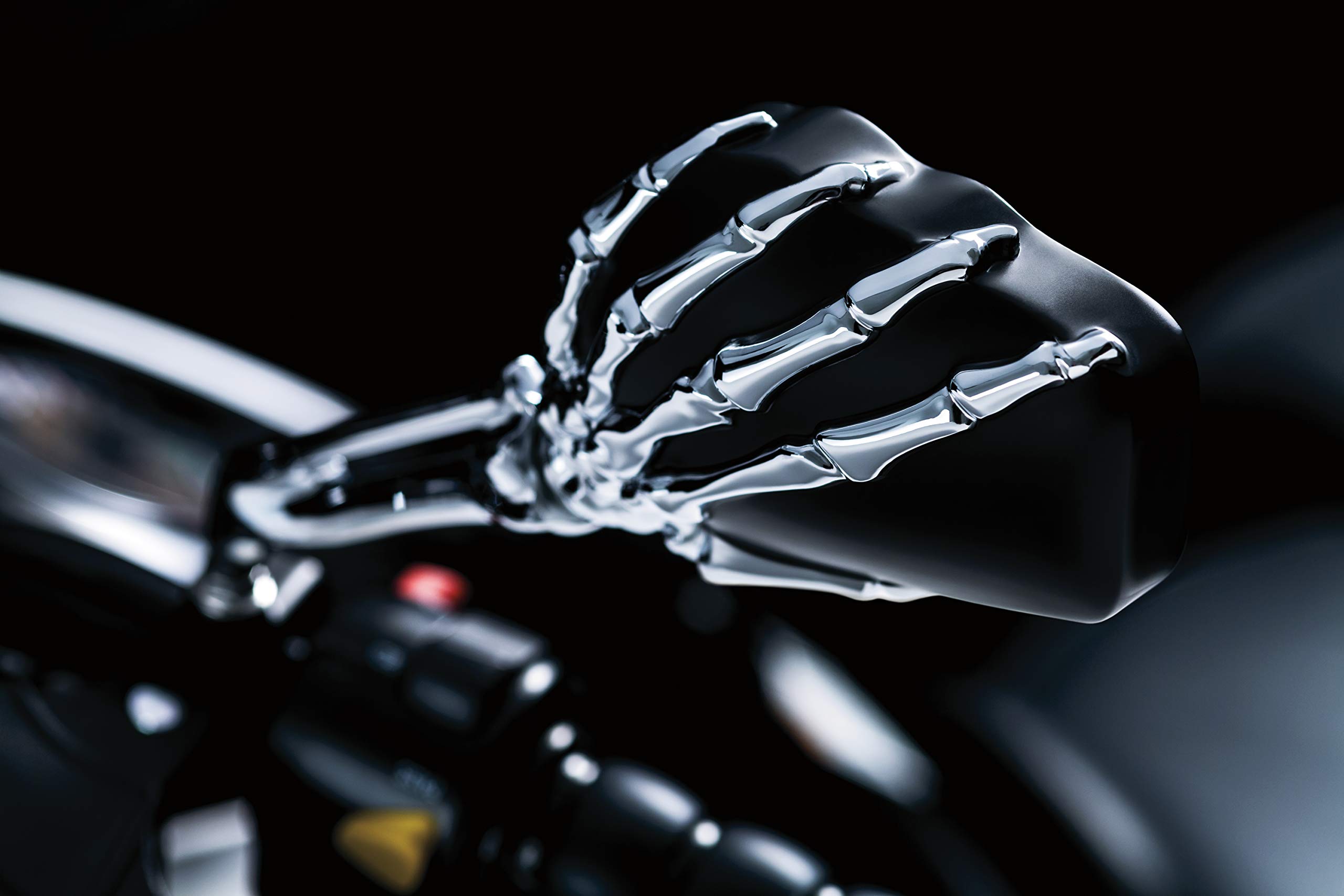 Kuryakyn 1759 Skeleton Hand Motorcycle Handlebar Mirrors - Chrome Stems & Black Heads, 1 Pair - Universal Fit for Cruiser, Chopper, and Custom Bikes - Enhances Safety and Style on the Road