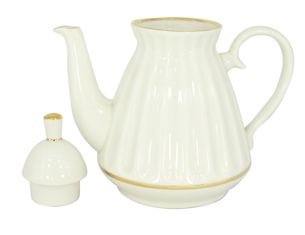Lomonosov Porcelain Tea Set - 25 oz (750 ml) White Teapot with 5 Cups - Elegant Russian Tea Pot for Afternoon Tea, Gifts & Home Decor