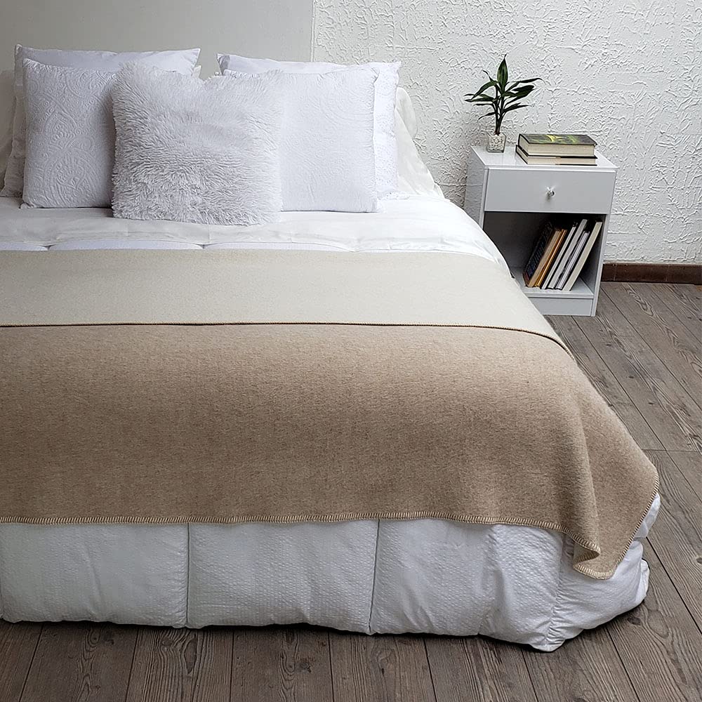 Premium 100% Natural Alpaca Wool & Cotton Blanket - Undyed Eco-Friendly Warm Thick Reversible Bicolor Design 80