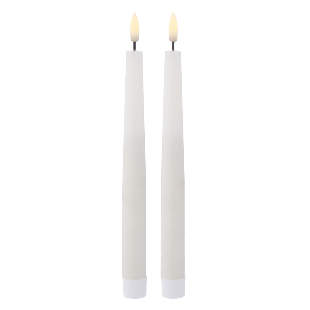 Amalfi Hughe LED Taper Candles Set of 2 - 24cm White Flameless Battery-Operated Candles for Romantic Dinners, Wedding Decor & Home Ambiance