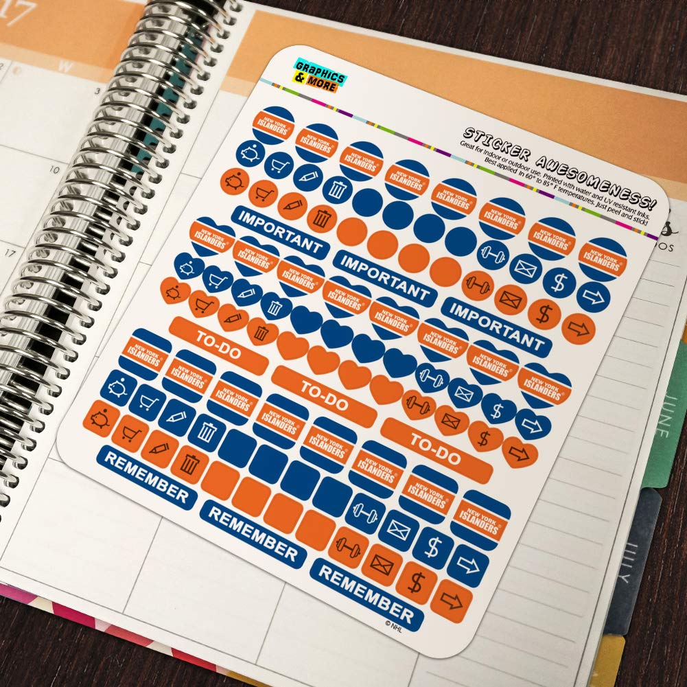 NHL New York Islanders Logo Planner Stickers - 50-Piece Scrapbooking & Crafting Sticker Set for Calendars, Journals, DIY Projects - Perfect for Hockey Fans & Gift Ideas
