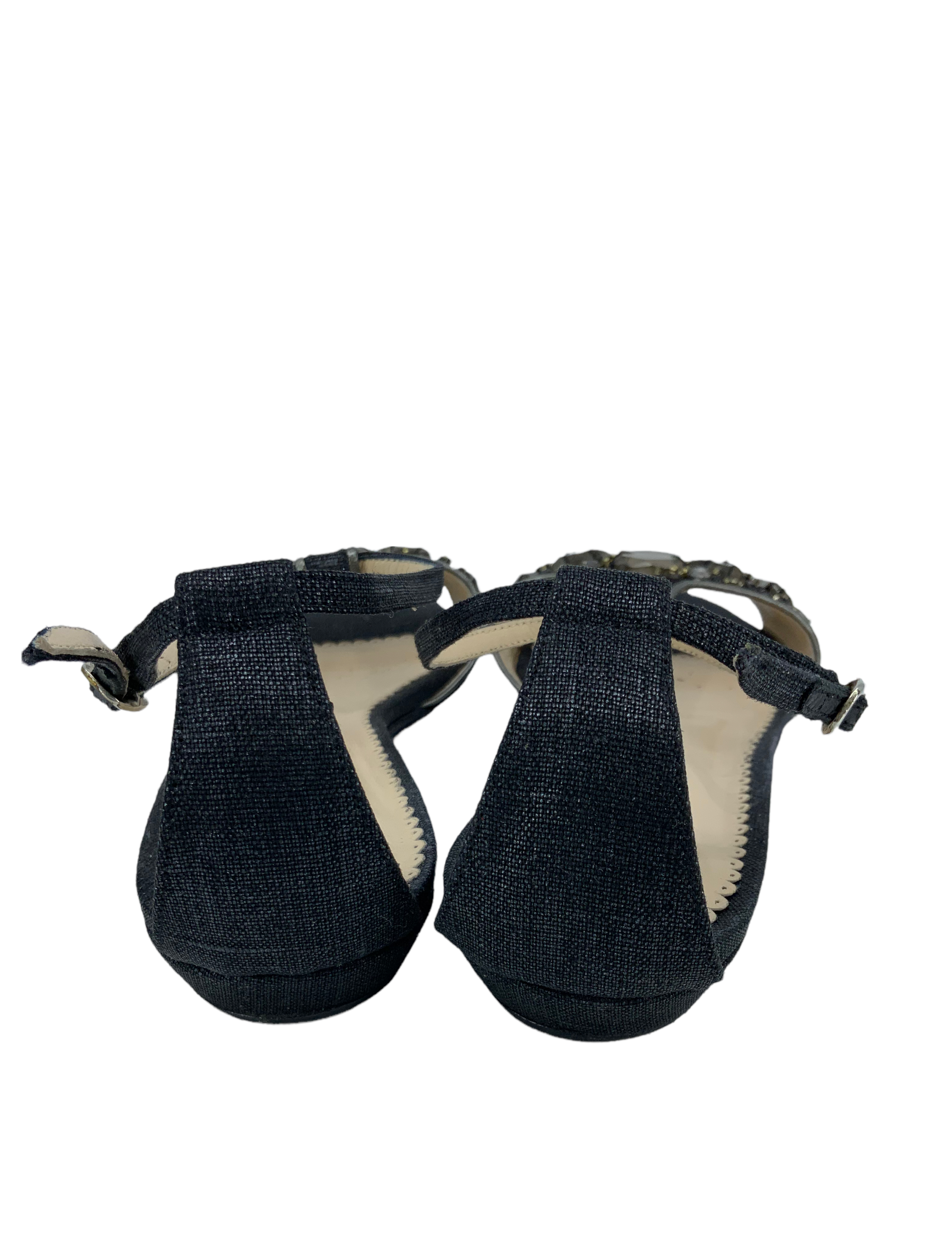 Oscar de la Renta Embellished T-Strap Flat Sandals for Women | Size 8 | Comfortable Summer Shoes for Beach, Wedding & Casual Outings